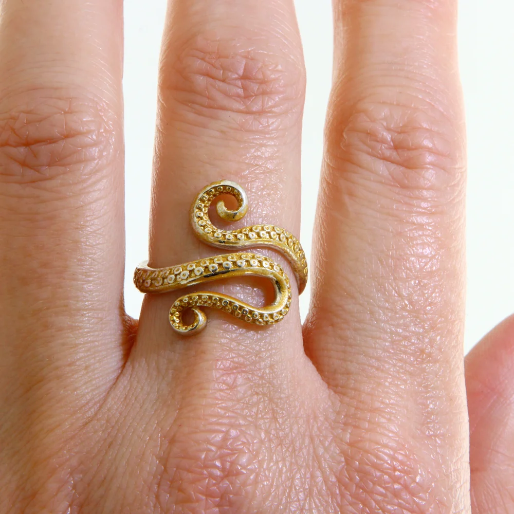 Inel Argint 925 Contrast Auriu Caracatita Tentacule