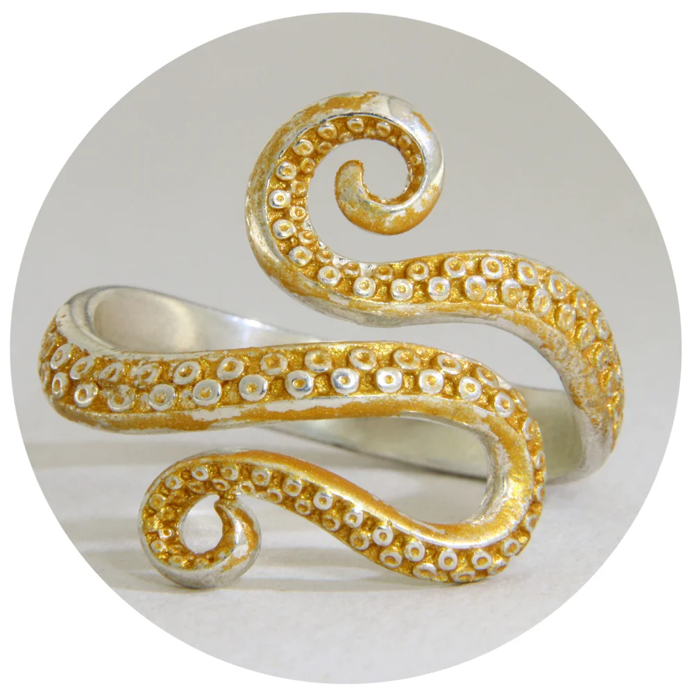 Inel Argint 925 Contrast Auriu Caracatita Tentacule