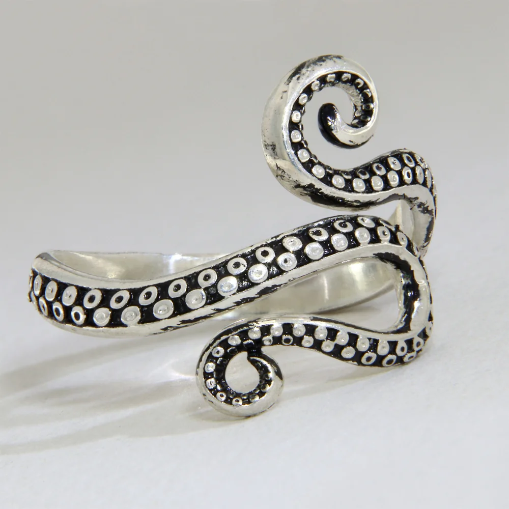 Inel Argint 925 Contrast Negru Caracatita Tentacule