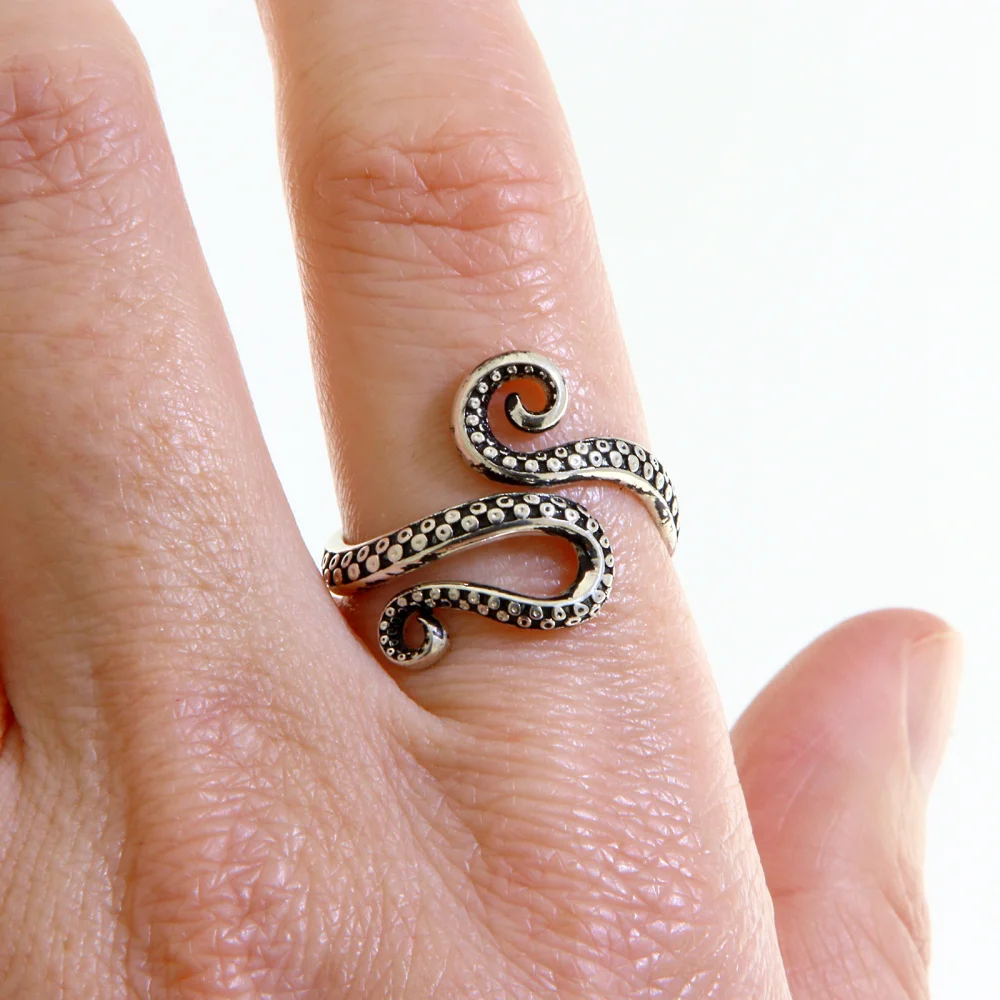 Inel Argint 925 Contrast Negru Caracatita Tentacule
