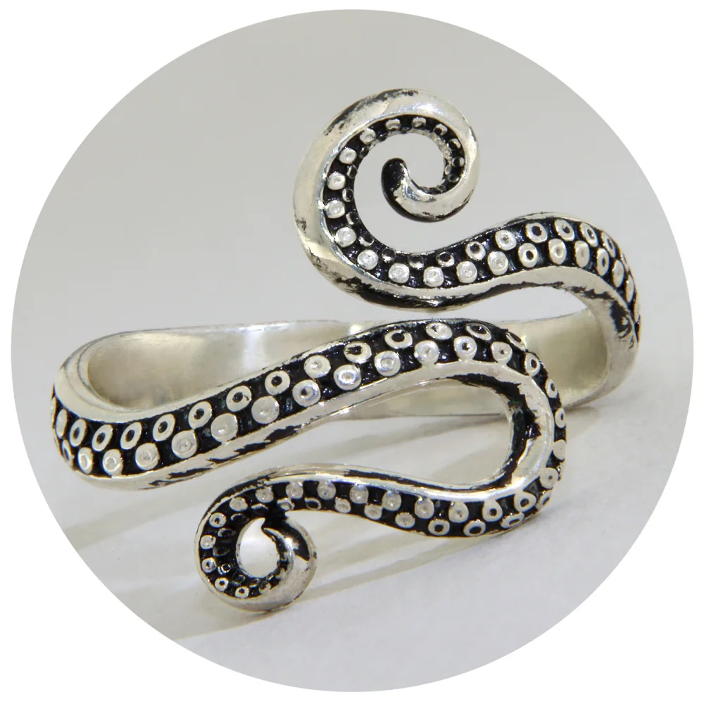 Inel Argint 925 Contrast Negru Caracatita Tentacule