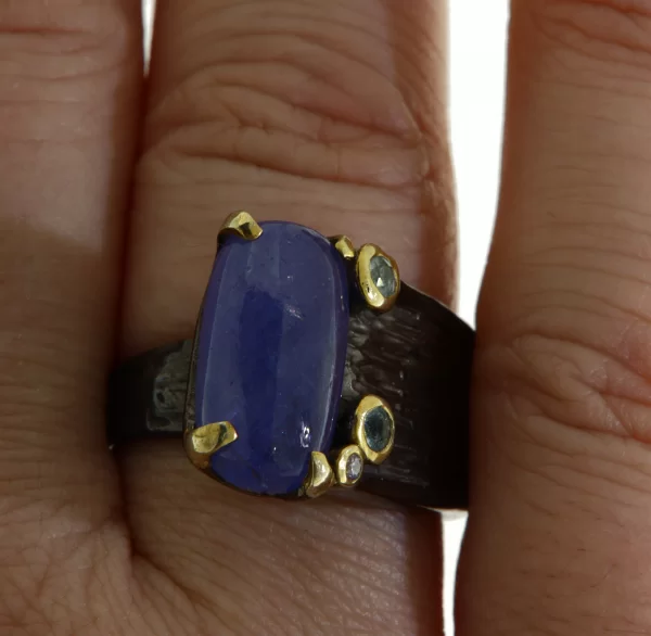 Inel Argint 925 cu Tanzanit si Topaz Natural - Armonie de Culori