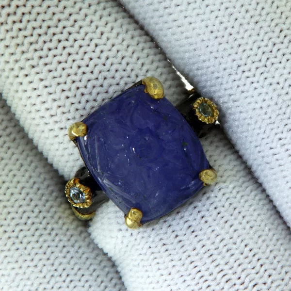 Inel Argint 925 Rodiu negru accente aurite Tanzanit Topaz - Rafinat si Special