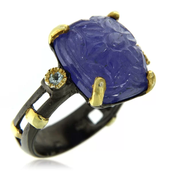 Inel Argint 925 Rodiu negru accente aurite Tanzanit Topaz - Rafinat si Special