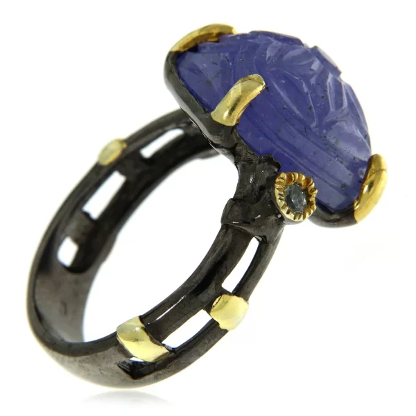 Inel Argint 925 Rodiu negru accente aurite Tanzanit Topaz - Rafinat si Special