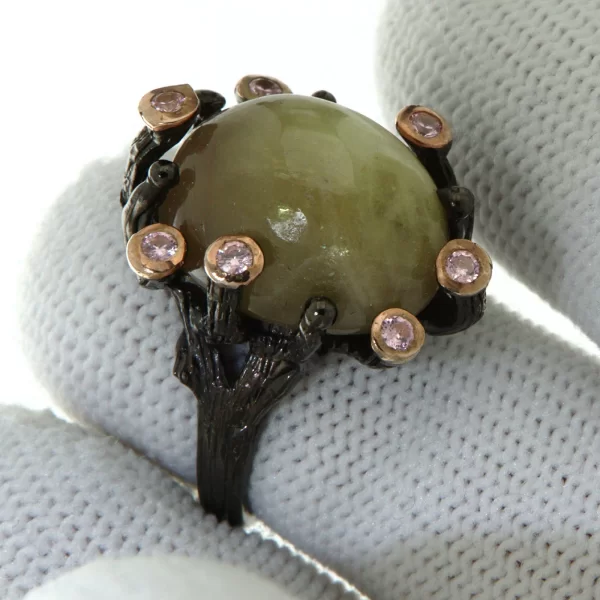 Inel Argint 925 Rodiu negru Safir Natural Cubic zirconia - Modern si Surprinzator