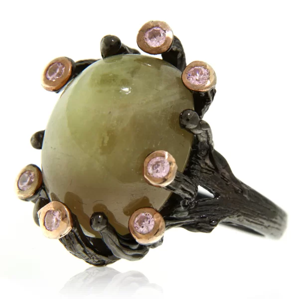 Inel Argint 925 Rodiu negru Safir Natural Cubic zirconia - Modern si Surprinzator