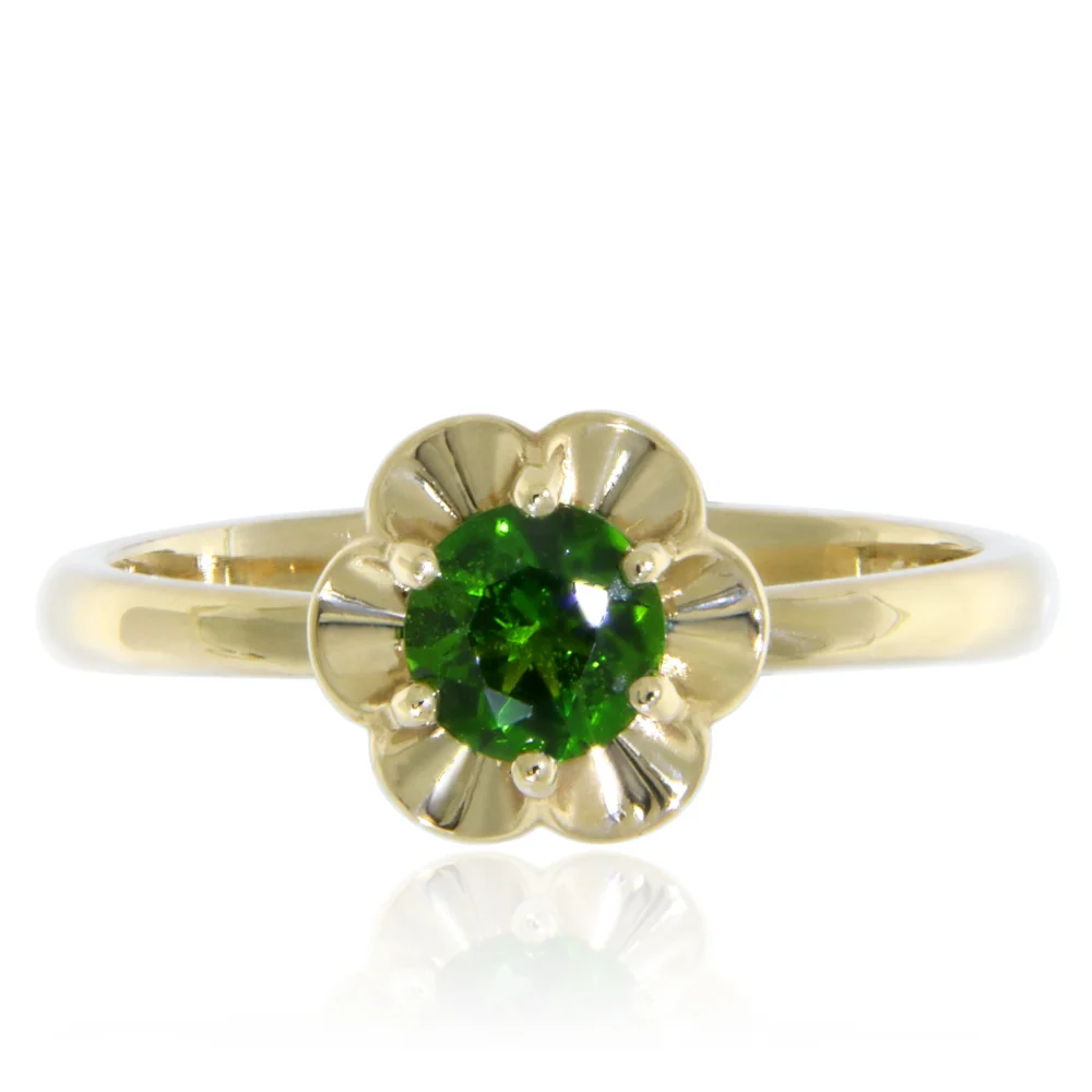  Inel Aur 14 k Crom Diopsid | Montura Floare Stilizata