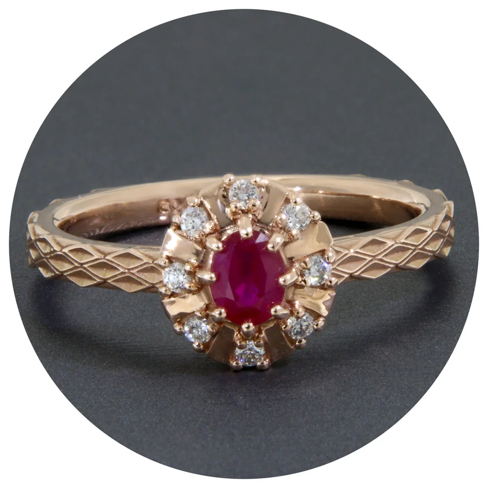 Inel Aur Roz 14k Rubin Natural Burma Diamante Naturale