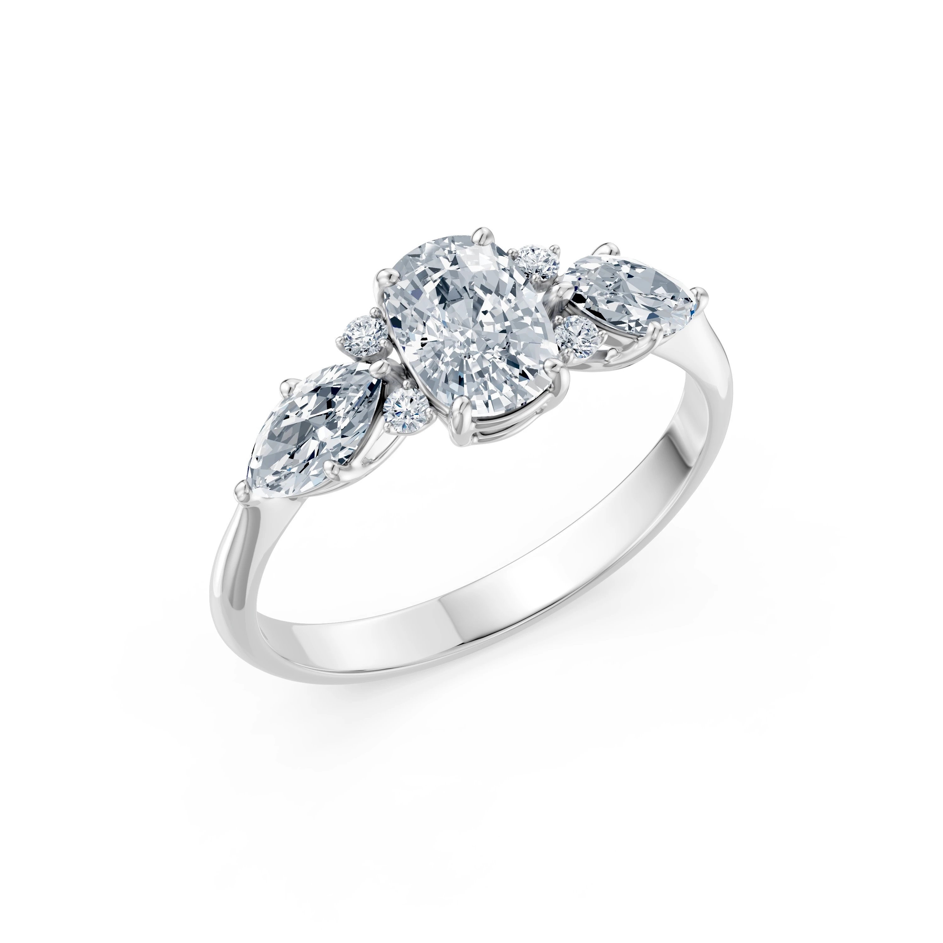Inel de logodnă din aur cu diamant de laborator cushion de 1 ct D/VVS2 și diamante laterale – Bordeaux