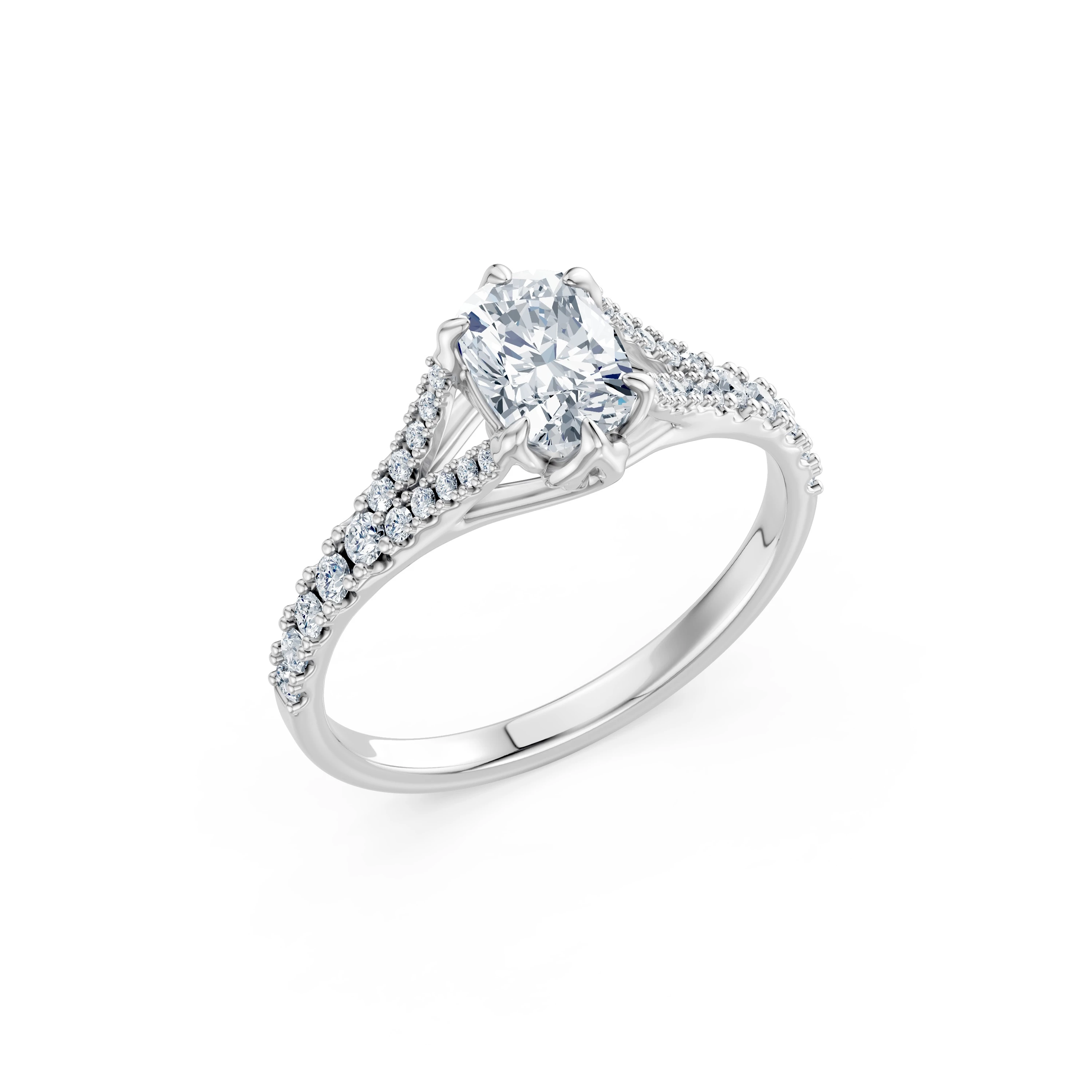 Inel de logodnă din aur cu diamant de laborator cushion de 1 ct D/VVS2 și diamante laterale – Innsbruck