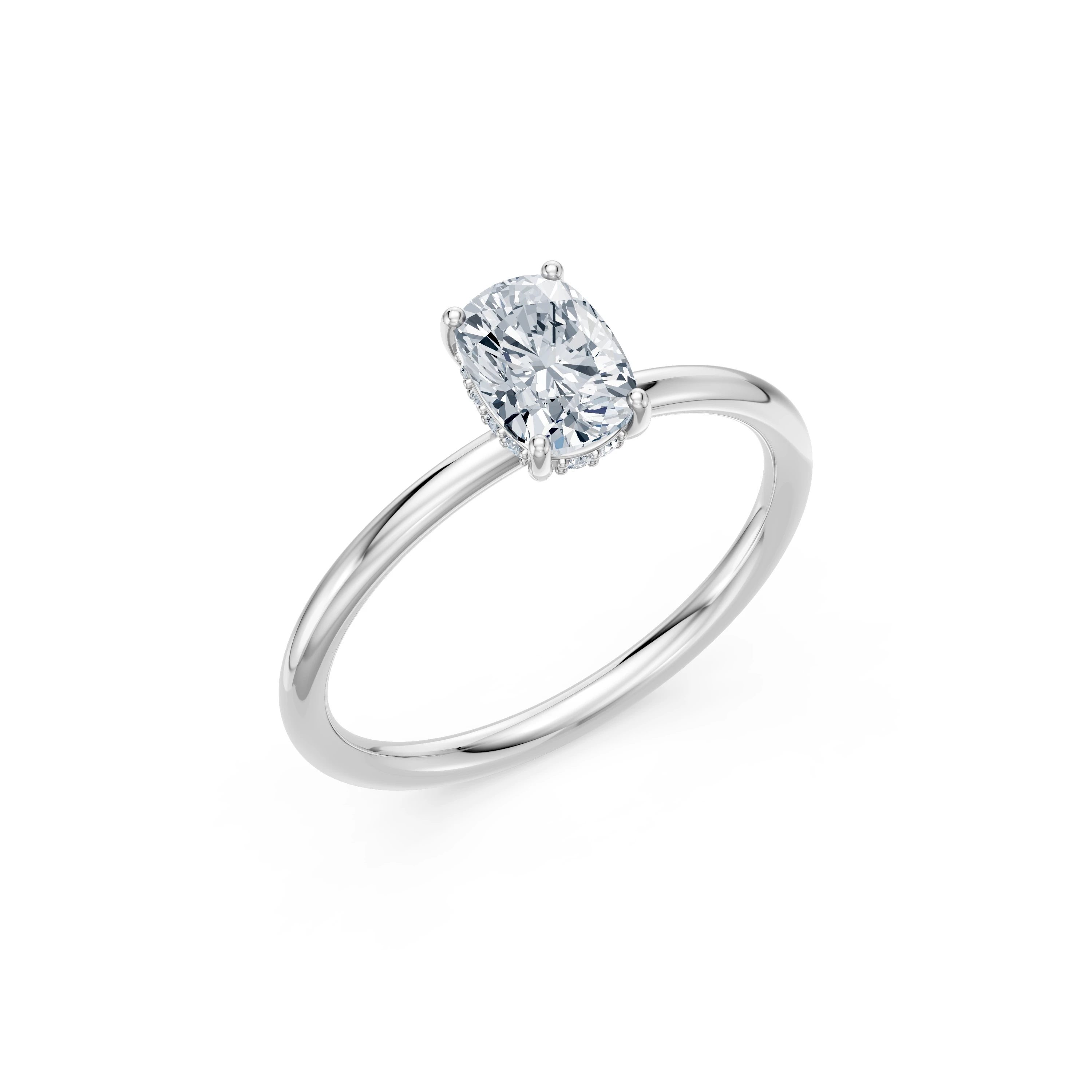 Inel de logodnă din aur cu diamant de laborator cushion de 1 ct D/VVS2 și diamante laterale – Krakow
