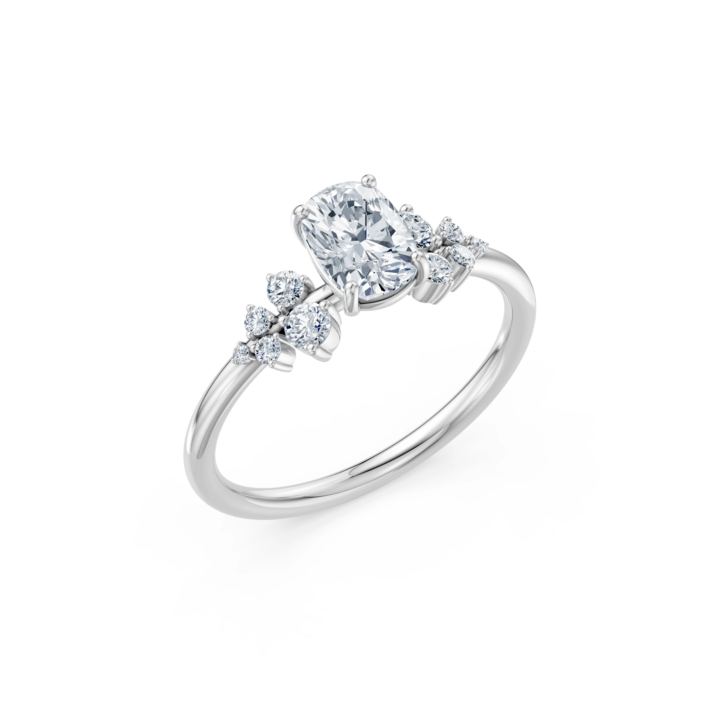 Inel de logodnă din aur cu diamant de laborator cushion de 1 ct D/VVS2 și diamante laterale – Linz