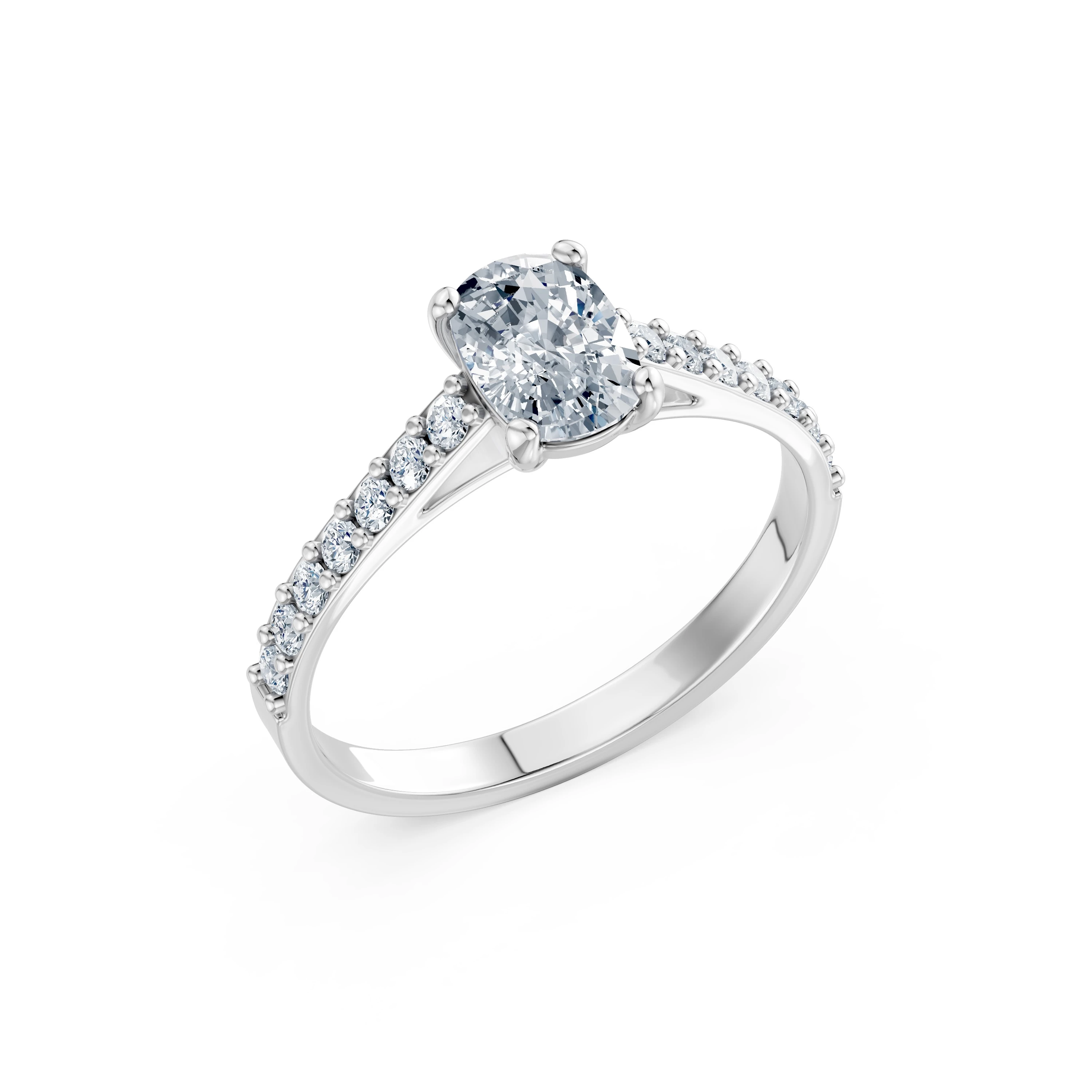 Inel de logodnă din aur cu diamant de laborator cushion de 1 ct D/VVS2 și diamante laterale – Siena