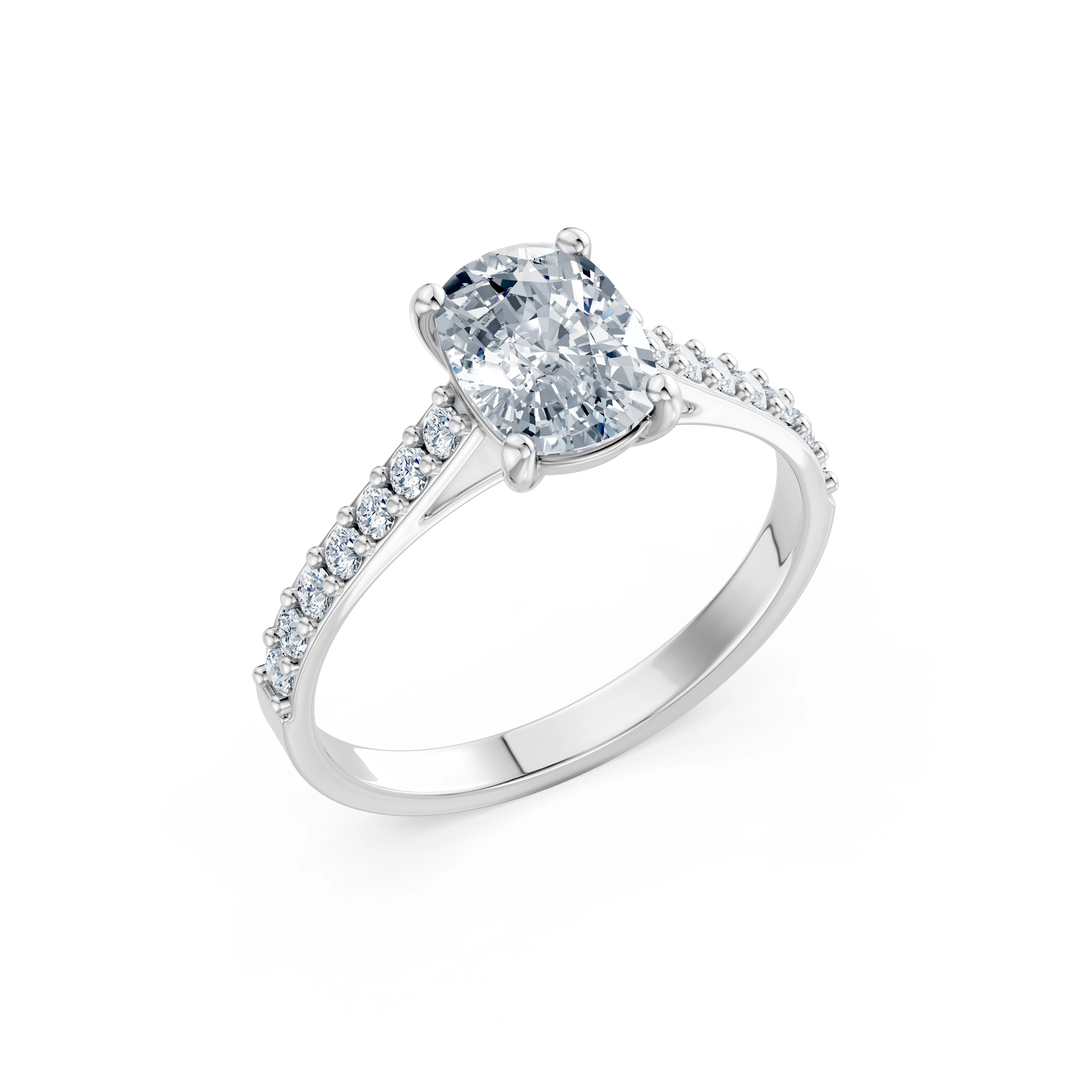 Inel de logodnă din aur cu diamant de laborator cushion de 1.5 ct D/VVS2 și diamante laterale – Tallinn