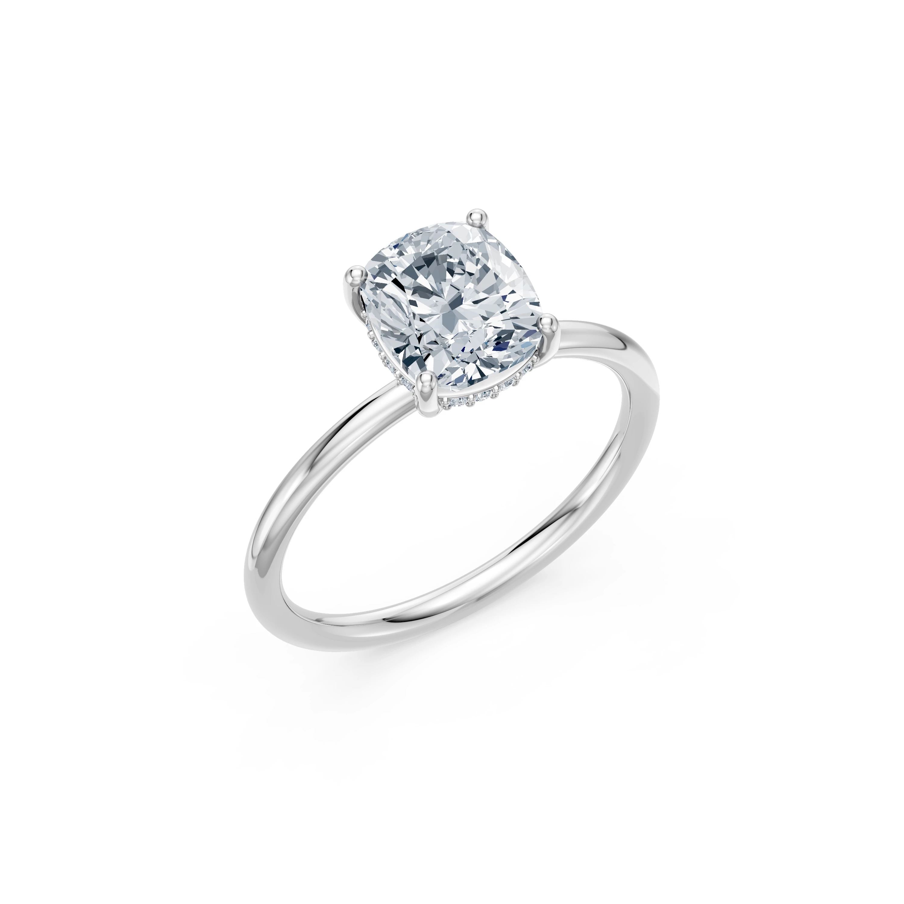 Inel de logodnă din aur cu diamant de laborator cushion de 2 ct D/VVS2 și diamante laterale – Antibes