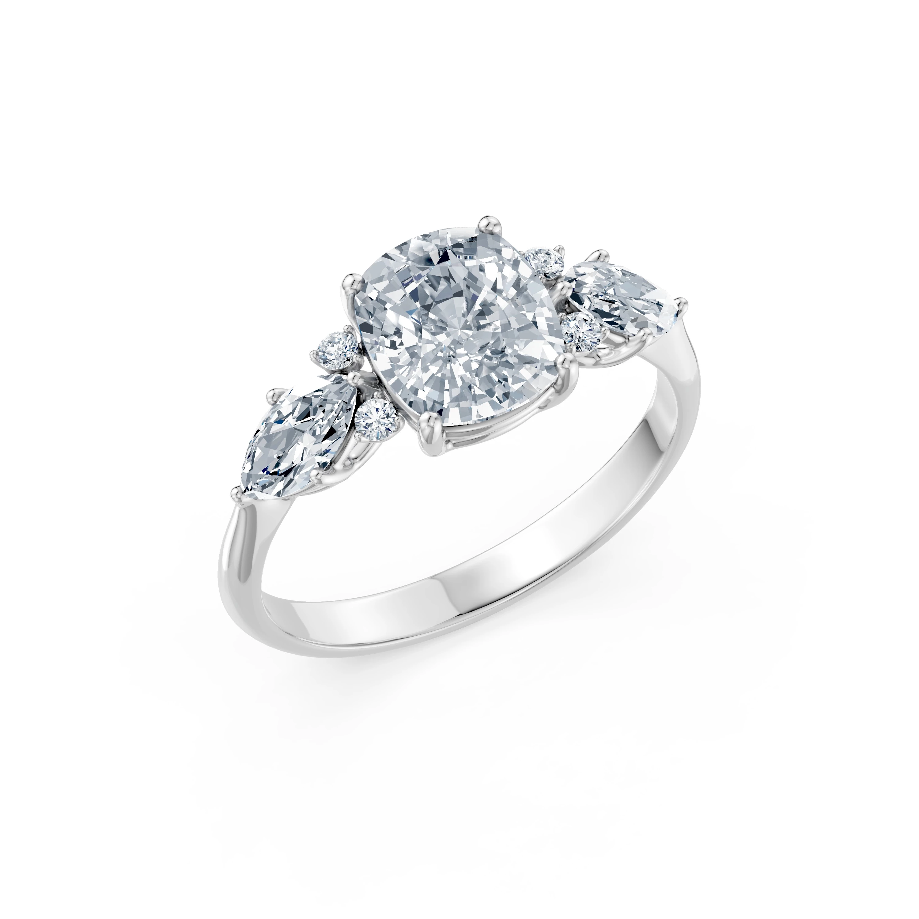 Inel de logodnă din aur cu diamant de laborator cushion de 2 ct D/VVS2 și diamante laterale – Montreux