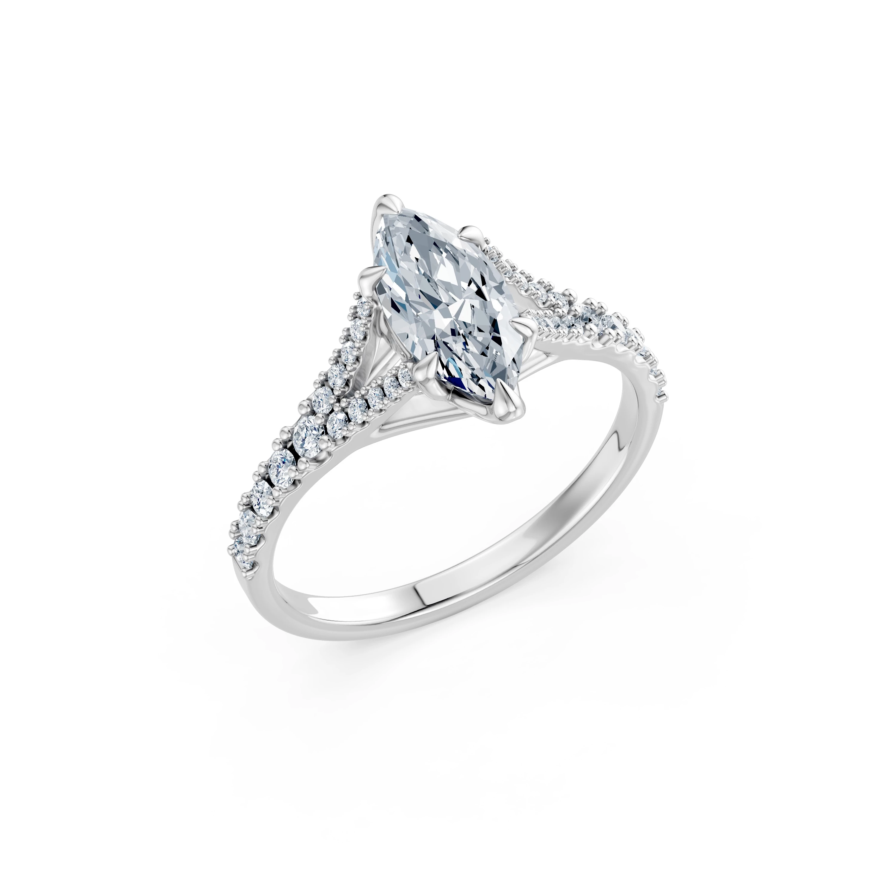 Inel de logodnă din aur cu diamant de laborator marchiză de 1 ct D/VVS2 și diamante laterale – Amalfi