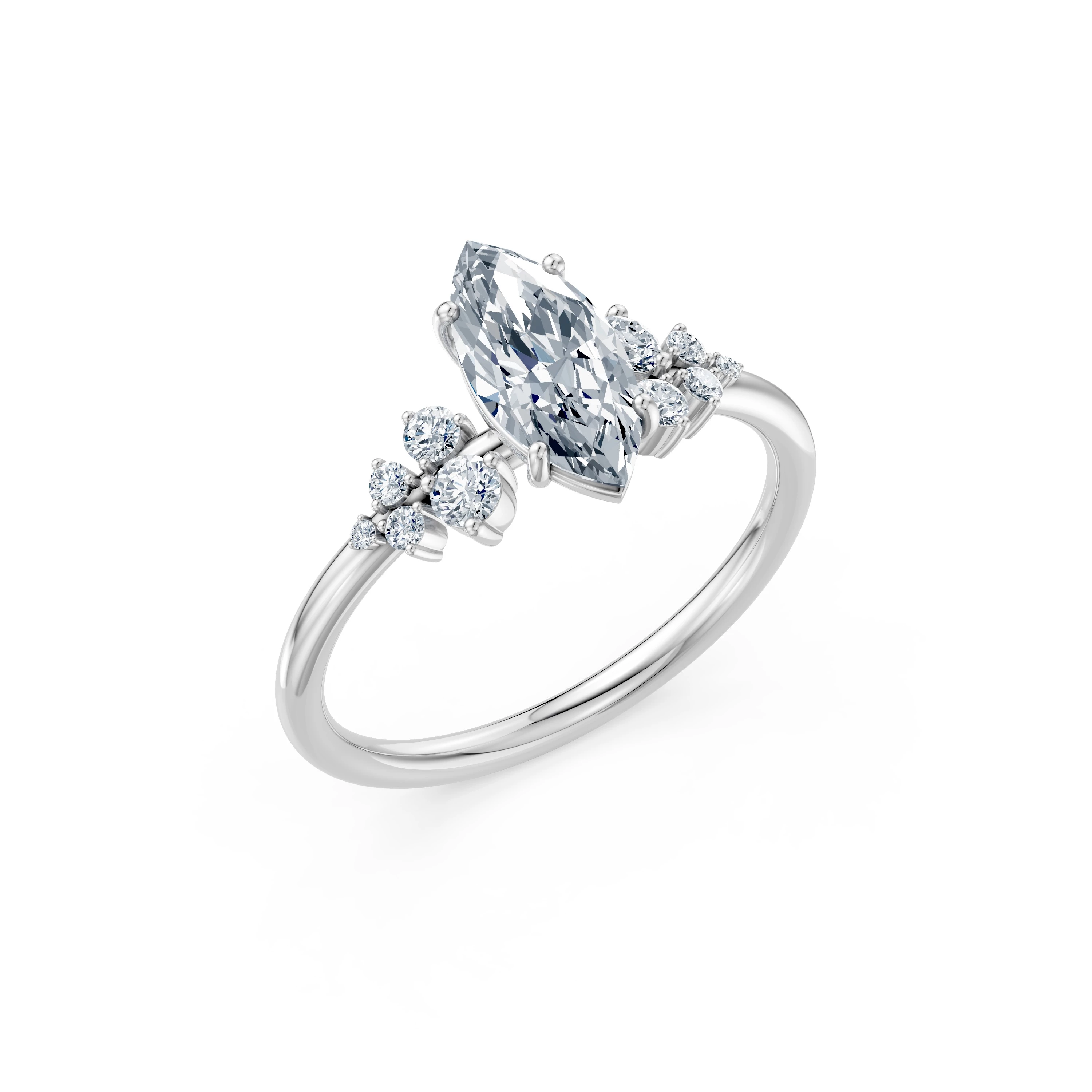 Inel de logodnă din aur cu diamant de laborator marchiză de 1 ct D/VVS2 și diamante laterale – Bruges