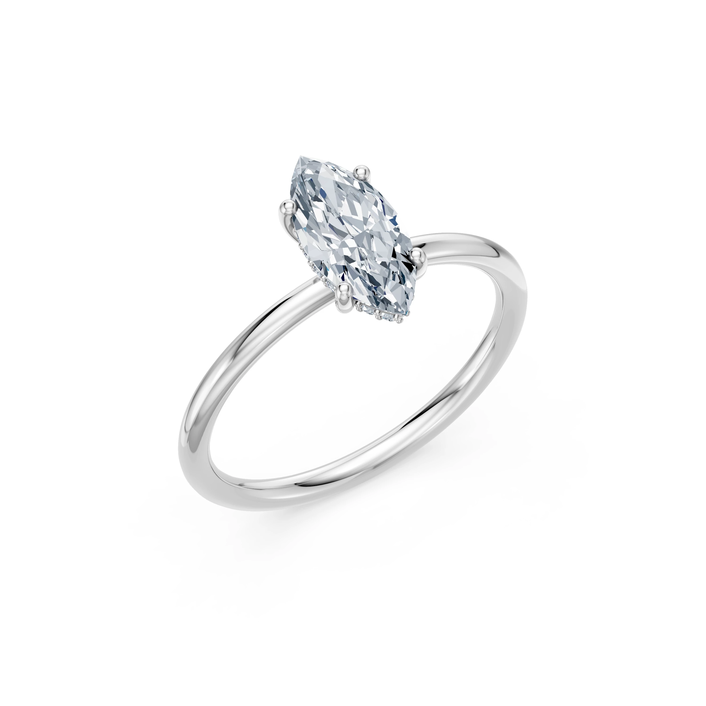 Inel de logodnă din aur cu diamant de laborator marchiză de 1 ct D/VVS2 și diamante laterale – Grenoble