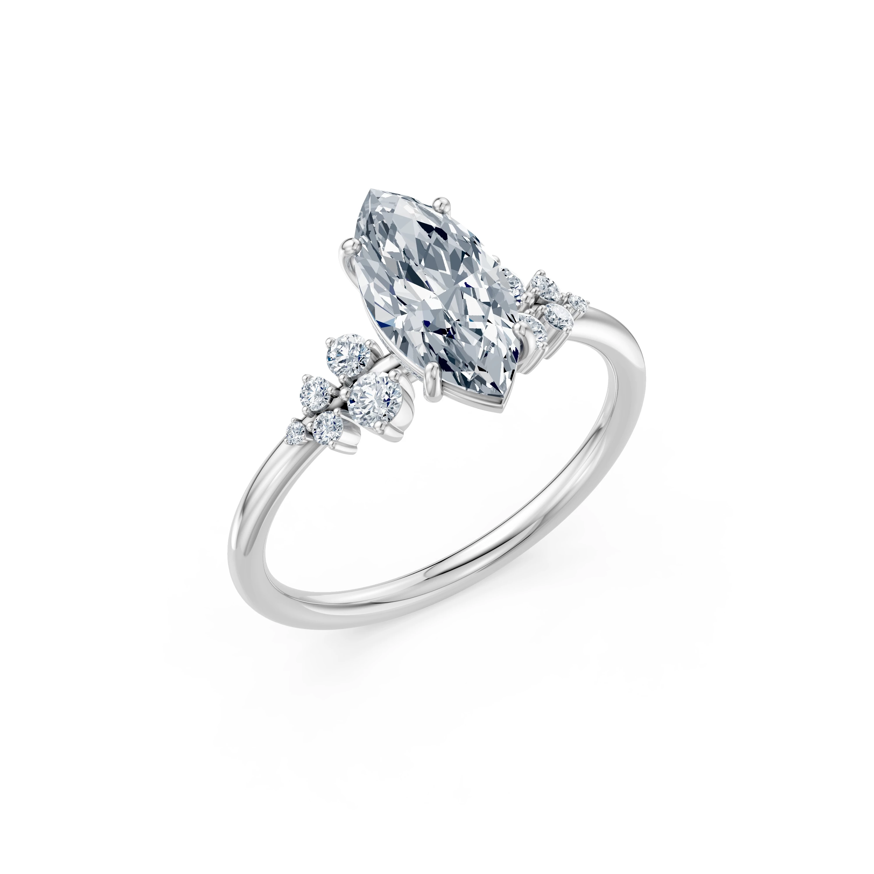 Inel de logodnă din aur cu diamant de laborator marchiză de 1.5 ct D/VVS2 și diamante laterale – Avignon