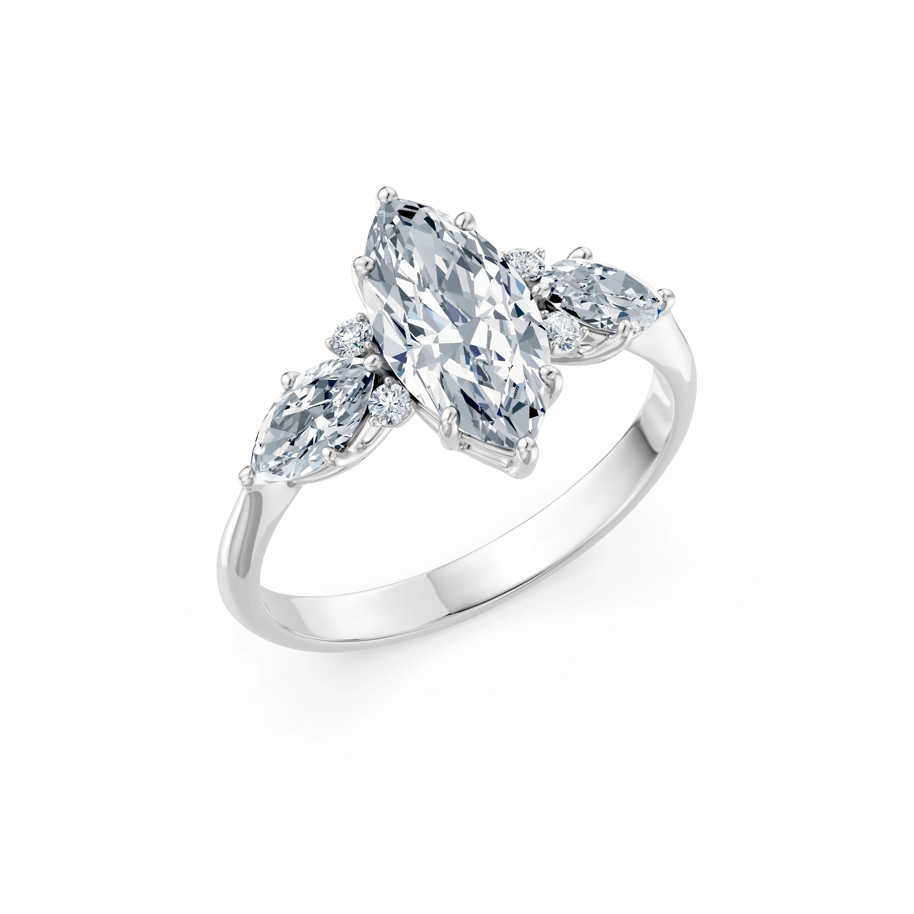 Inel de logodnă din aur cu diamant de laborator marchiză de 1.5 ct D/VVS2 și diamante laterale – Haarlem