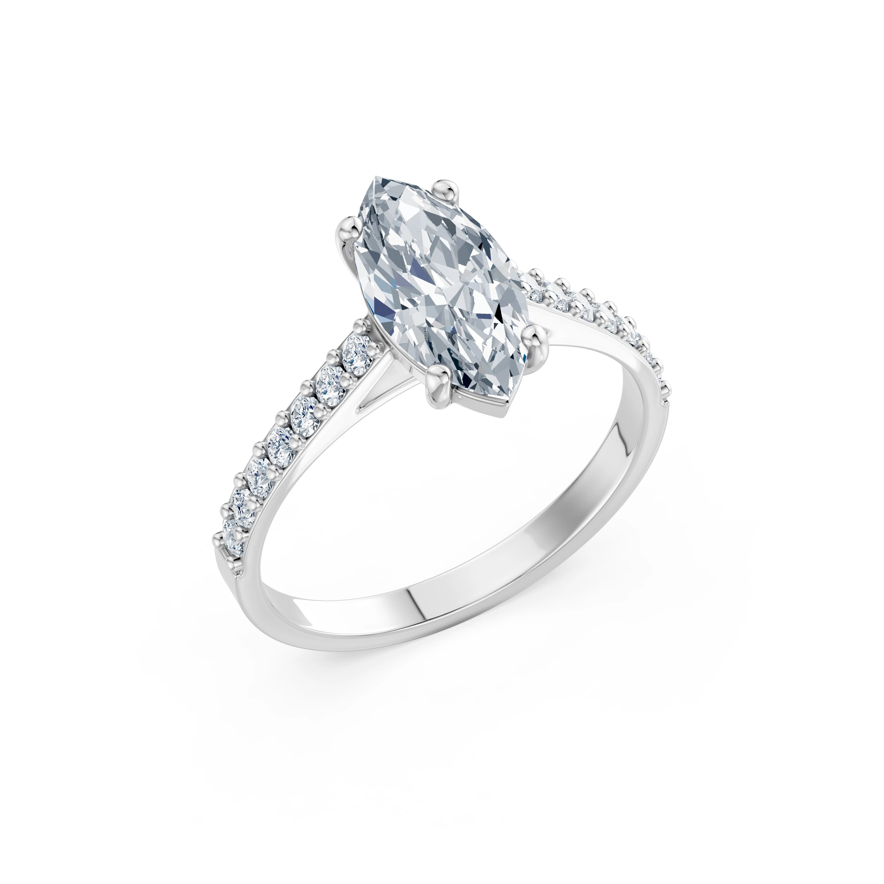 Inel de logodnă din aur cu diamant de laborator marchiză de 1.5 ct D/VVS2 și diamante laterale – Parma