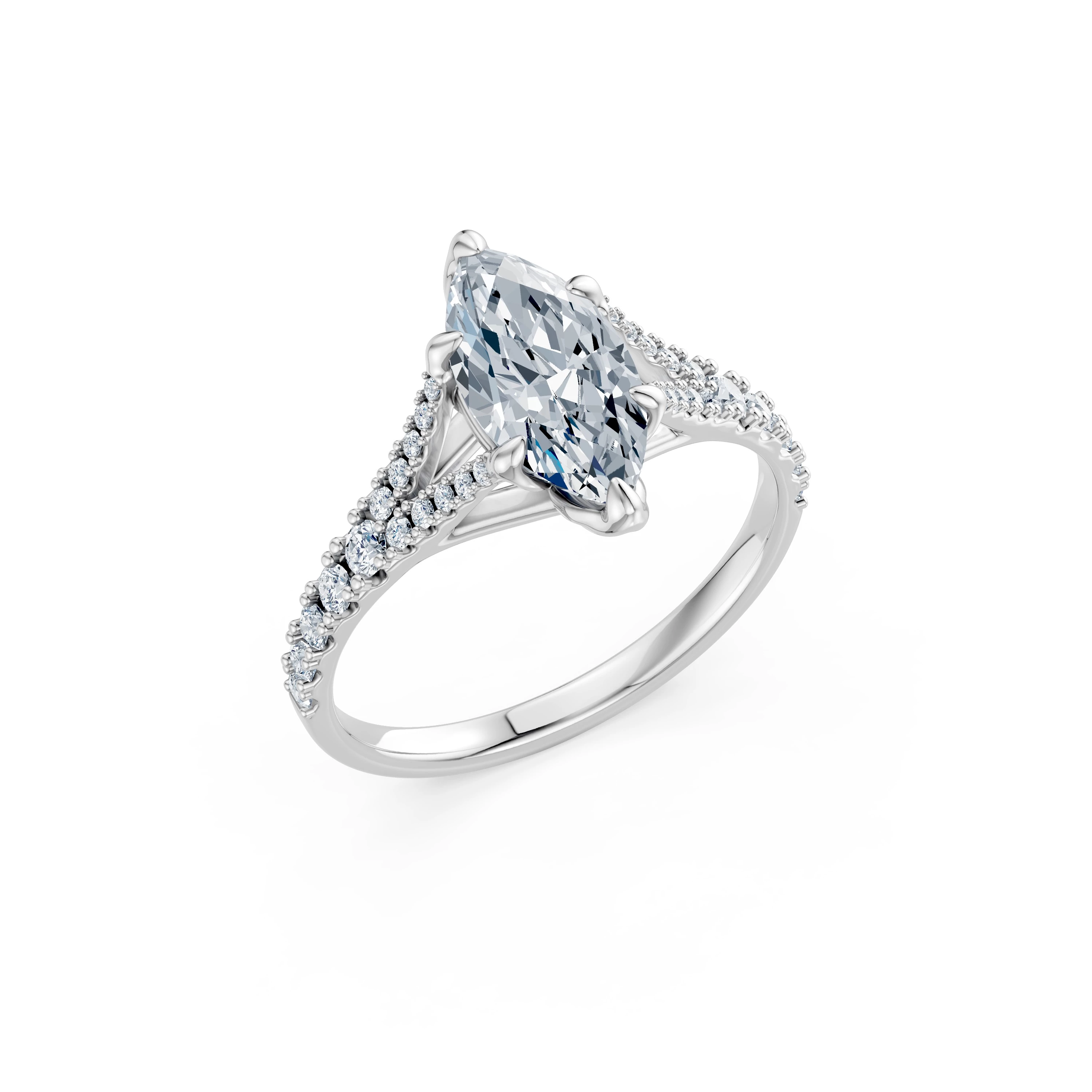 Inel de logodnă din aur cu diamant de laborator marchiză de 1.5 ct D/VVS2 și diamante laterale – Treviso