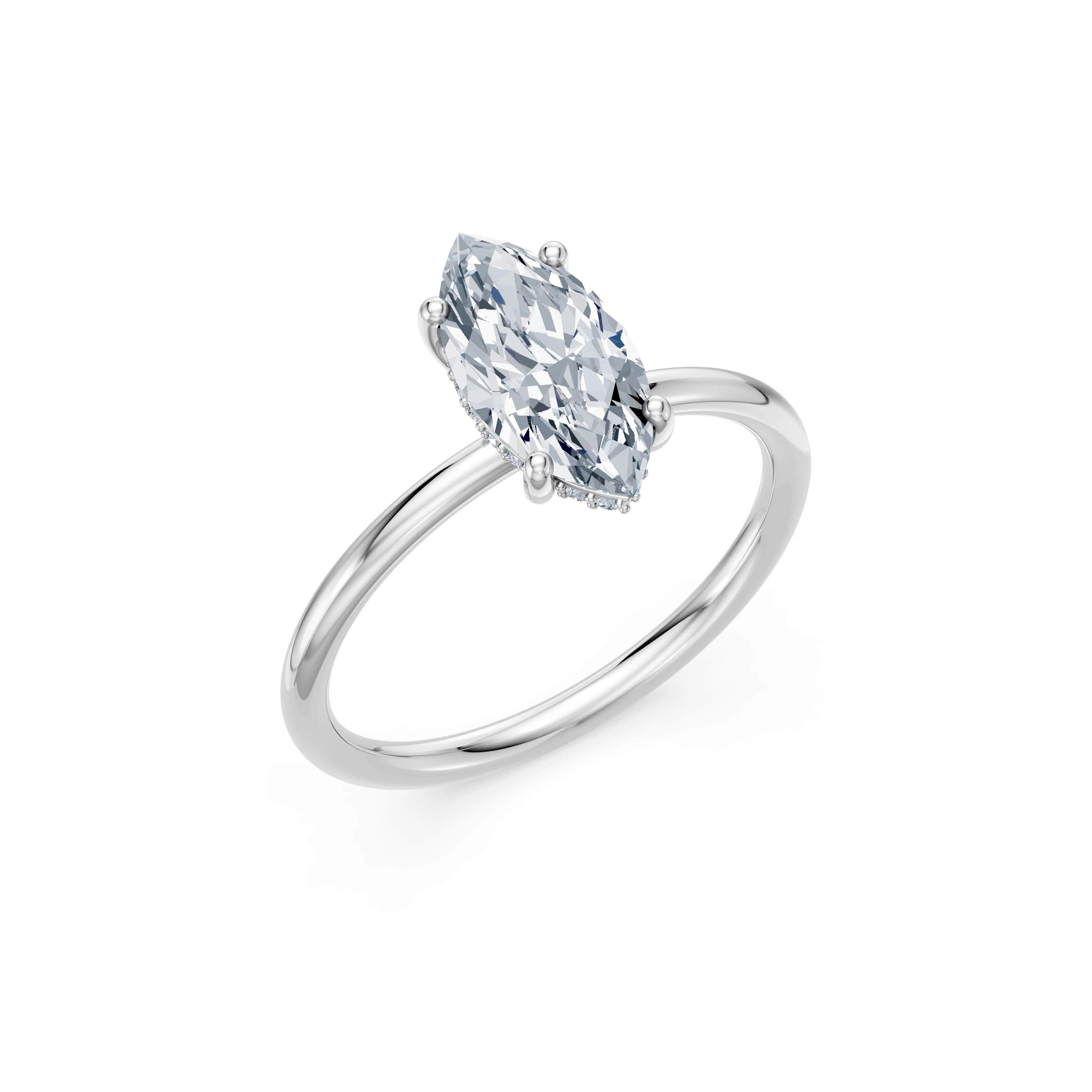 Inel de logodnă din aur cu diamant de laborator marchiză de 1.5 ct D/VVS2 și diamante laterale – Zurich