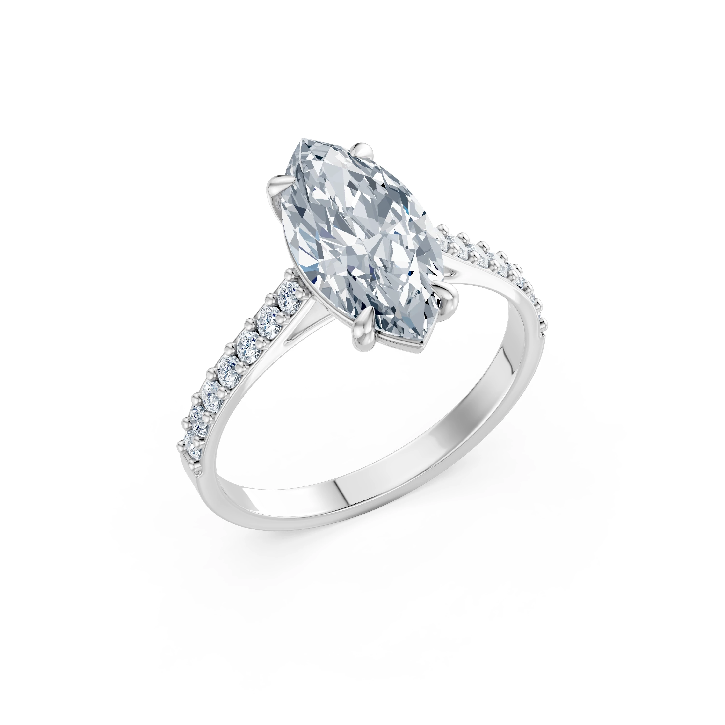 Inel de logodnă din aur cu diamant de laborator marchiză de 2 ct D/VVS2 și diamante laterale – Basel