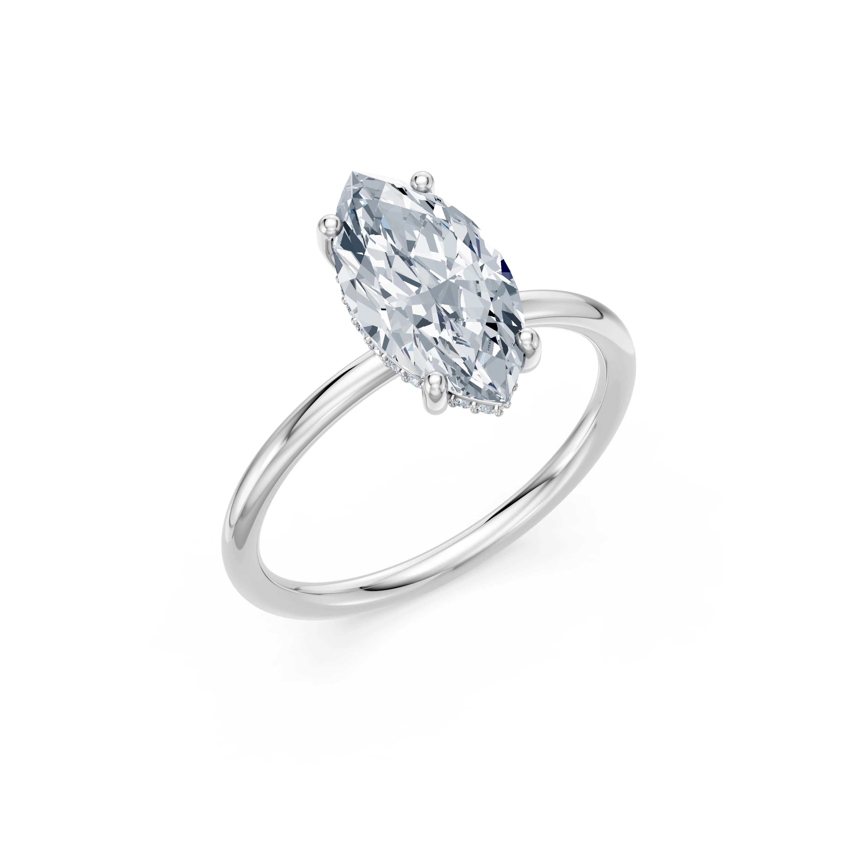 Inel de logodnă din aur cu diamant de laborator marchiză de 2 ct D/VVS2 și diamante laterale – Ghent