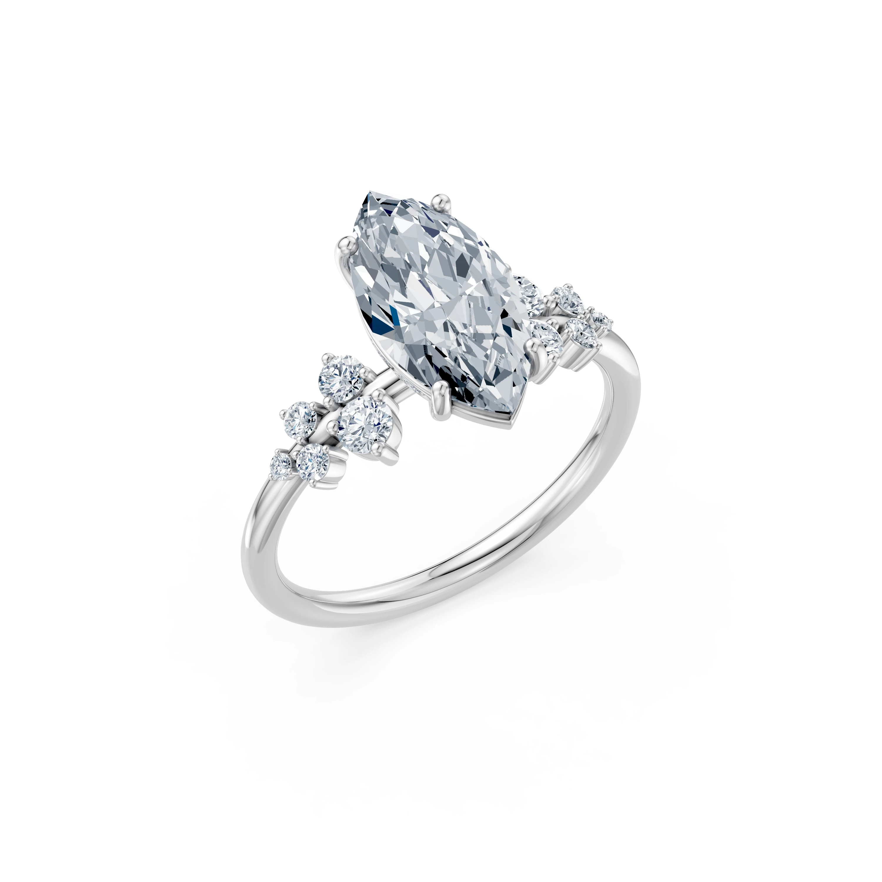 Inel de logodnă din aur cu diamant de laborator marchiză de 2 ct D/VVS2 și diamante laterale – Leiden