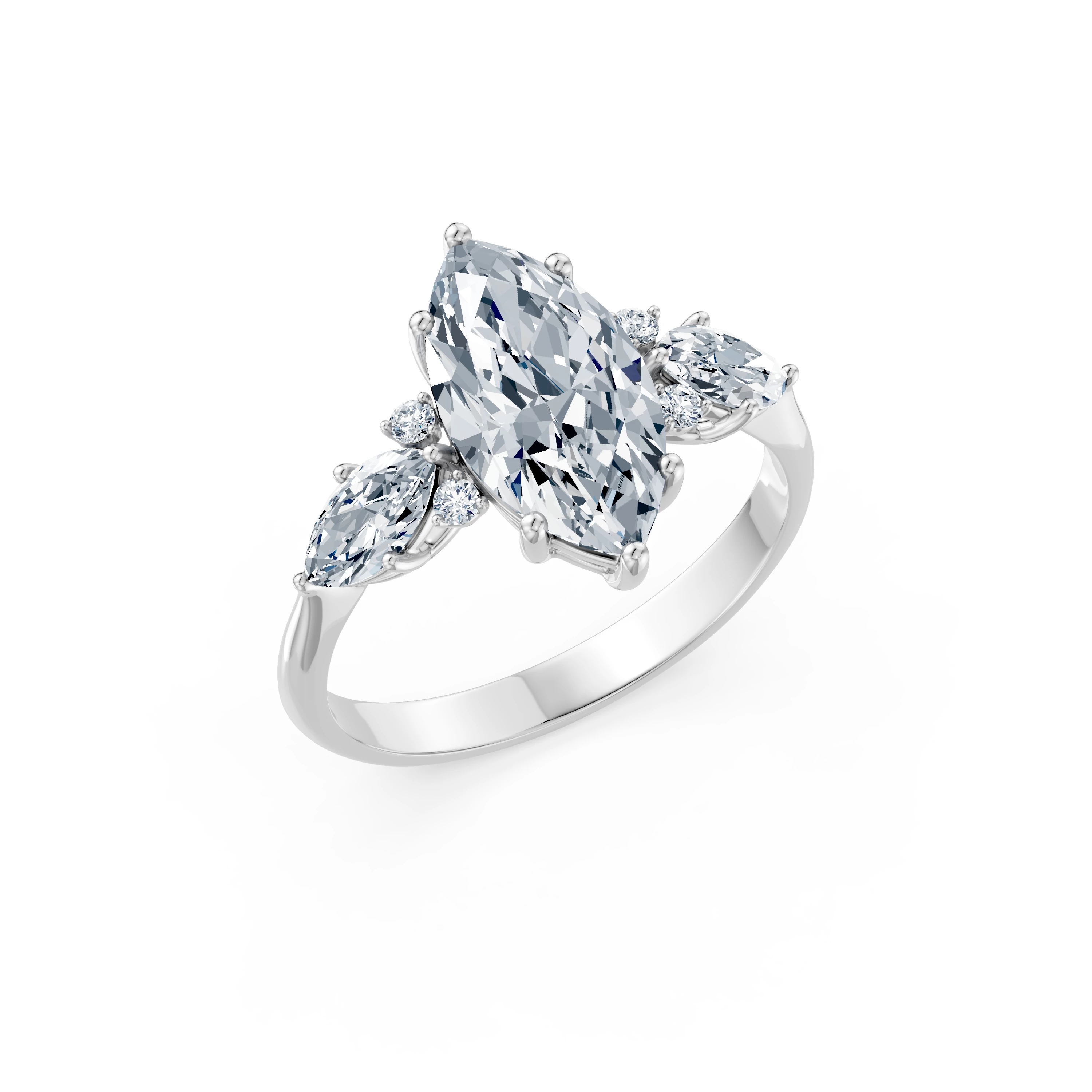 Inel de logodnă din aur cu diamant de laborator marchiză de 2 ct D/VVS2 și diamante laterale – Lucca