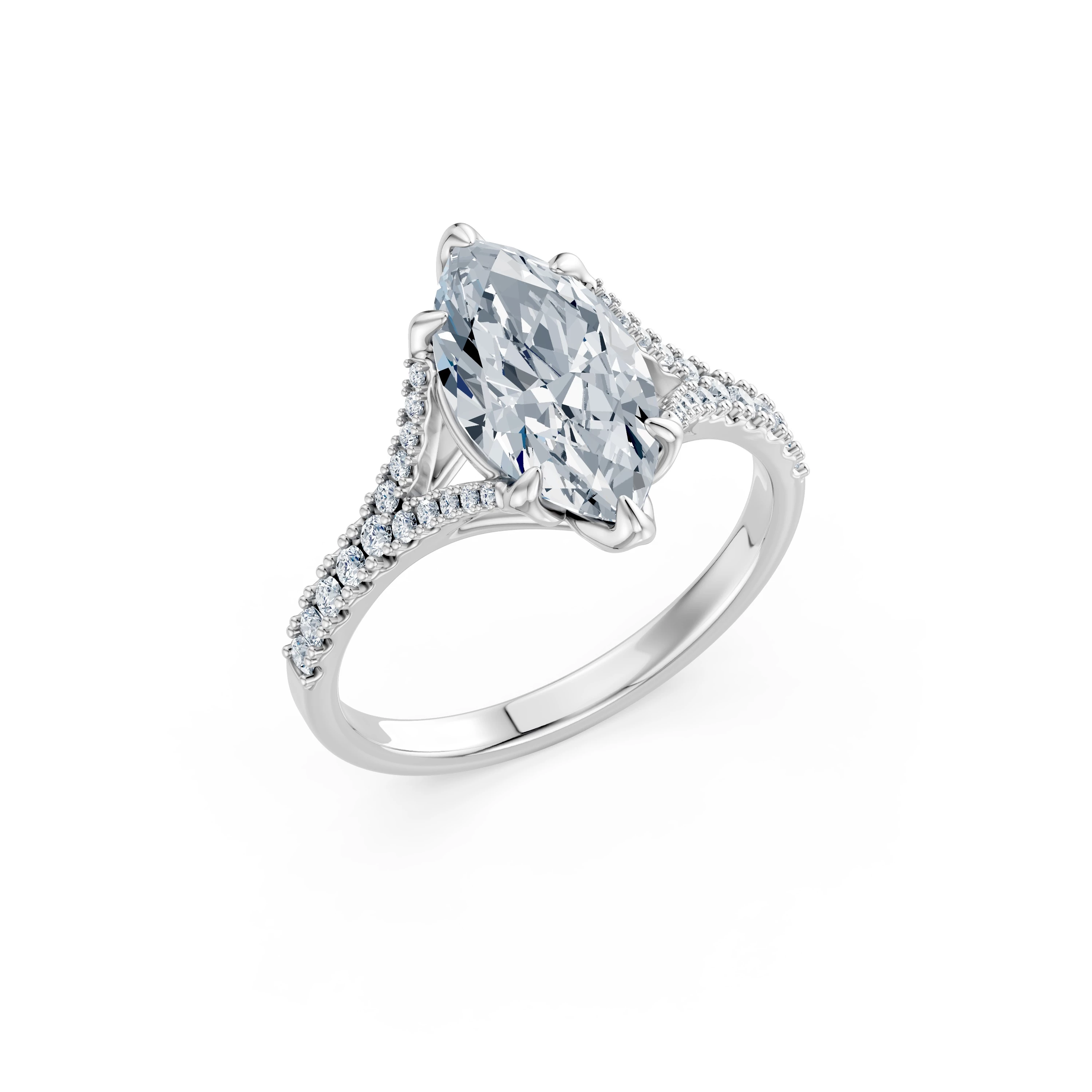 Inel de logodnă din aur cu diamant de laborator marchiză de 2 ct D/VVS2 și diamante laterale – Reims