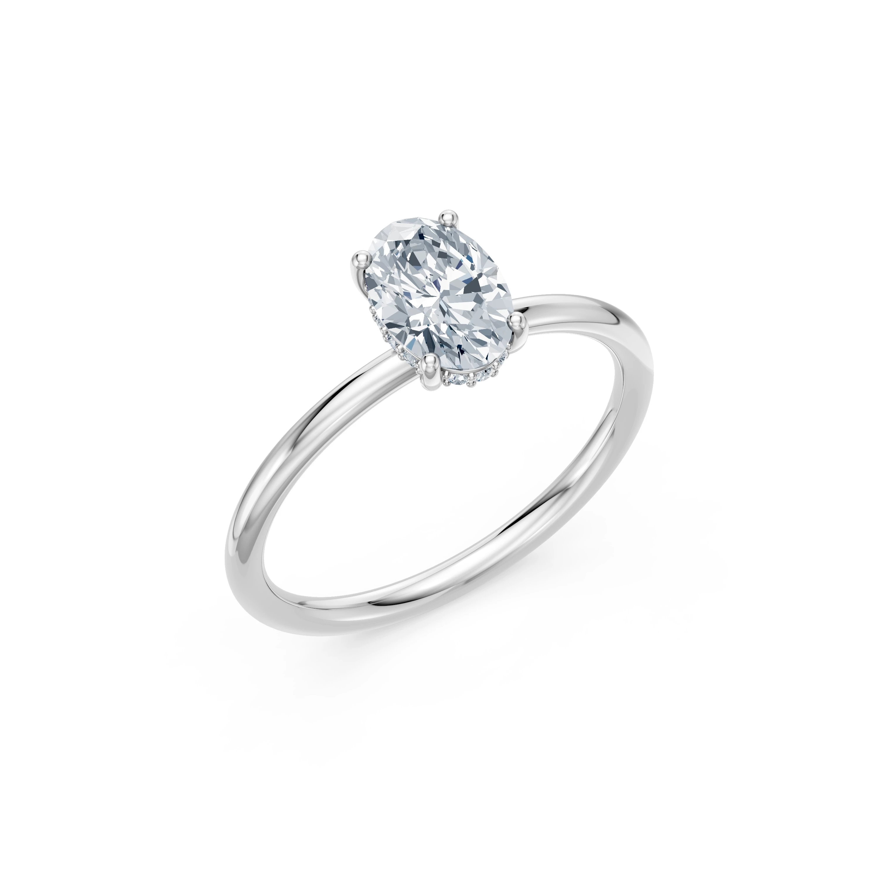 Inel de logodnă din aur cu diamant de laborator oval de 1 ct D/VVS2 și diamante laterale – Assisi