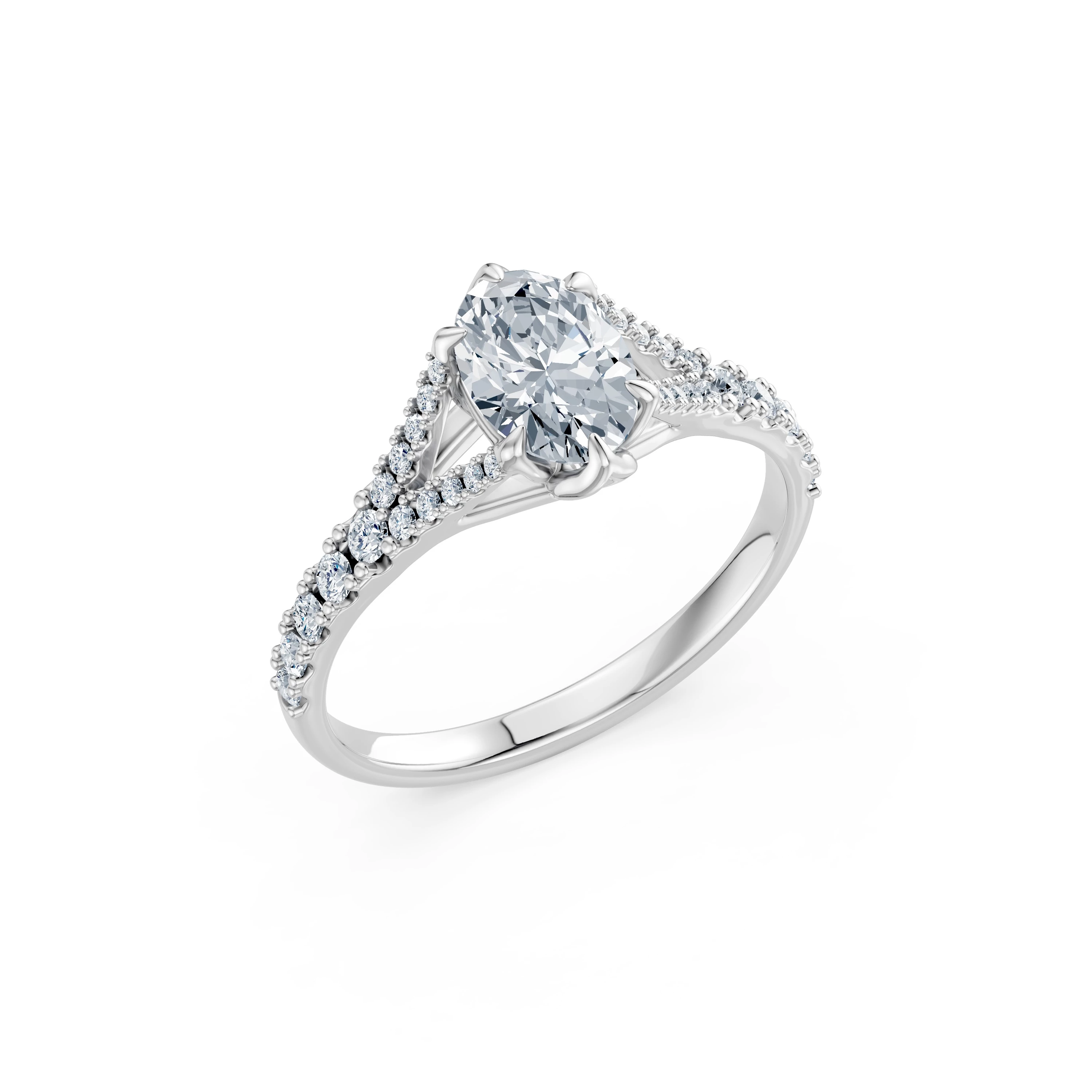 Inel de logodnă din aur cu diamant de laborator oval de 1 ct D/VVS2 și diamante laterale – Colmar