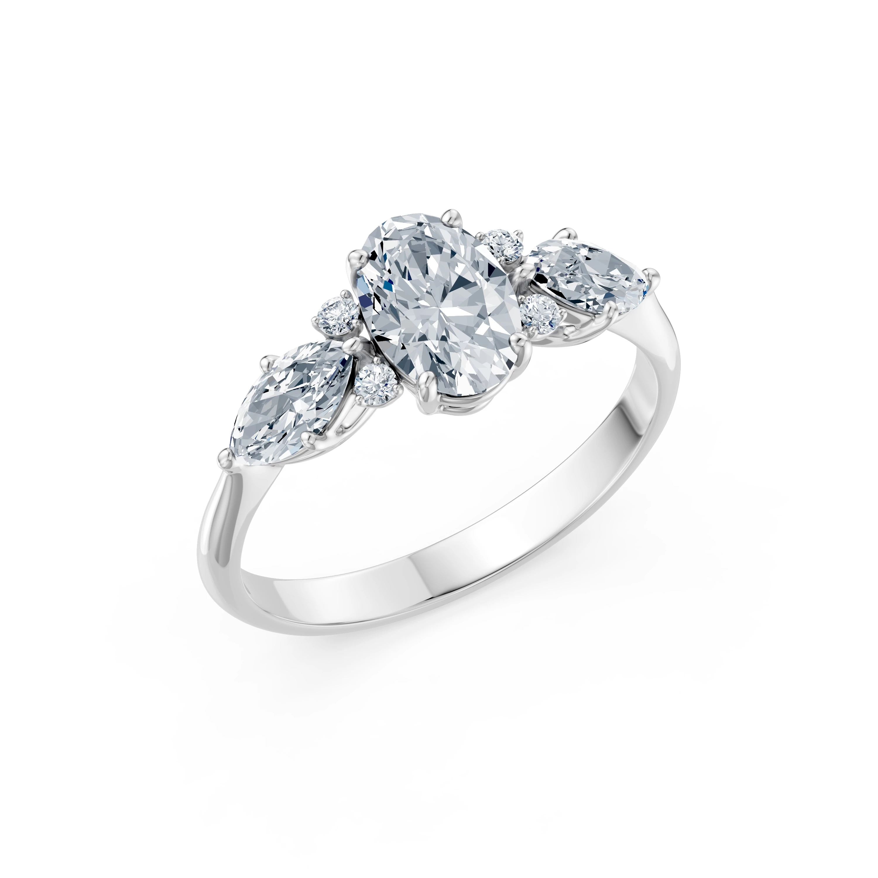 Inel de logodnă din aur cu diamant de laborator oval de 1 ct D/VVS2 și diamante laterale – Orvieto