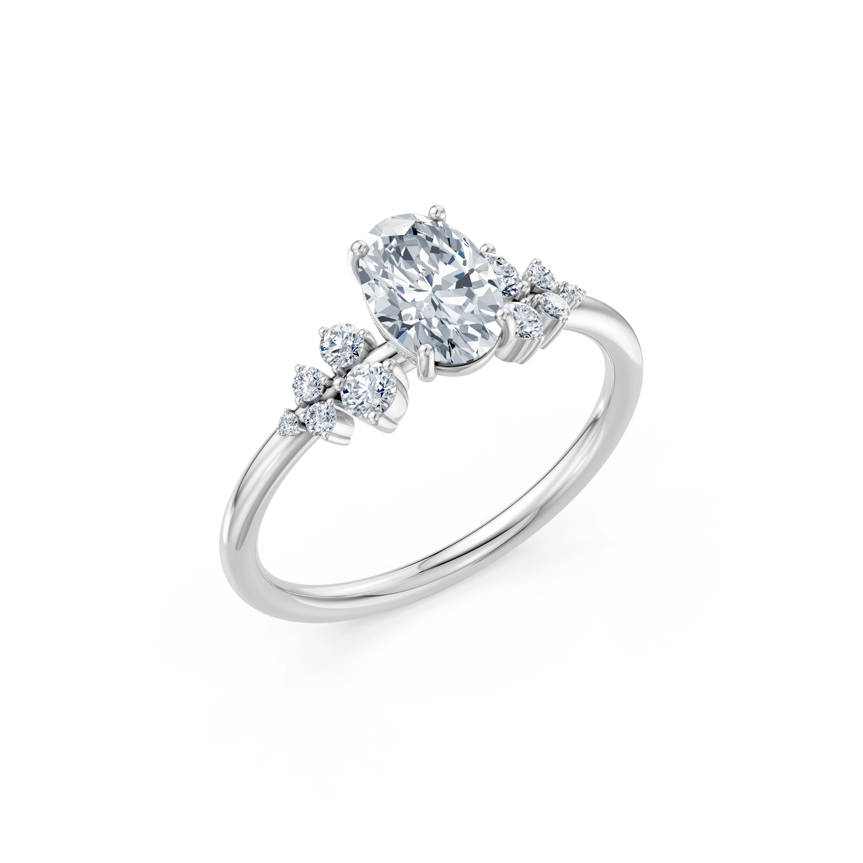 Inel de logodnă din aur cu diamant de laborator oval de 1 ct D/VVS2 și diamante laterale – Salerno