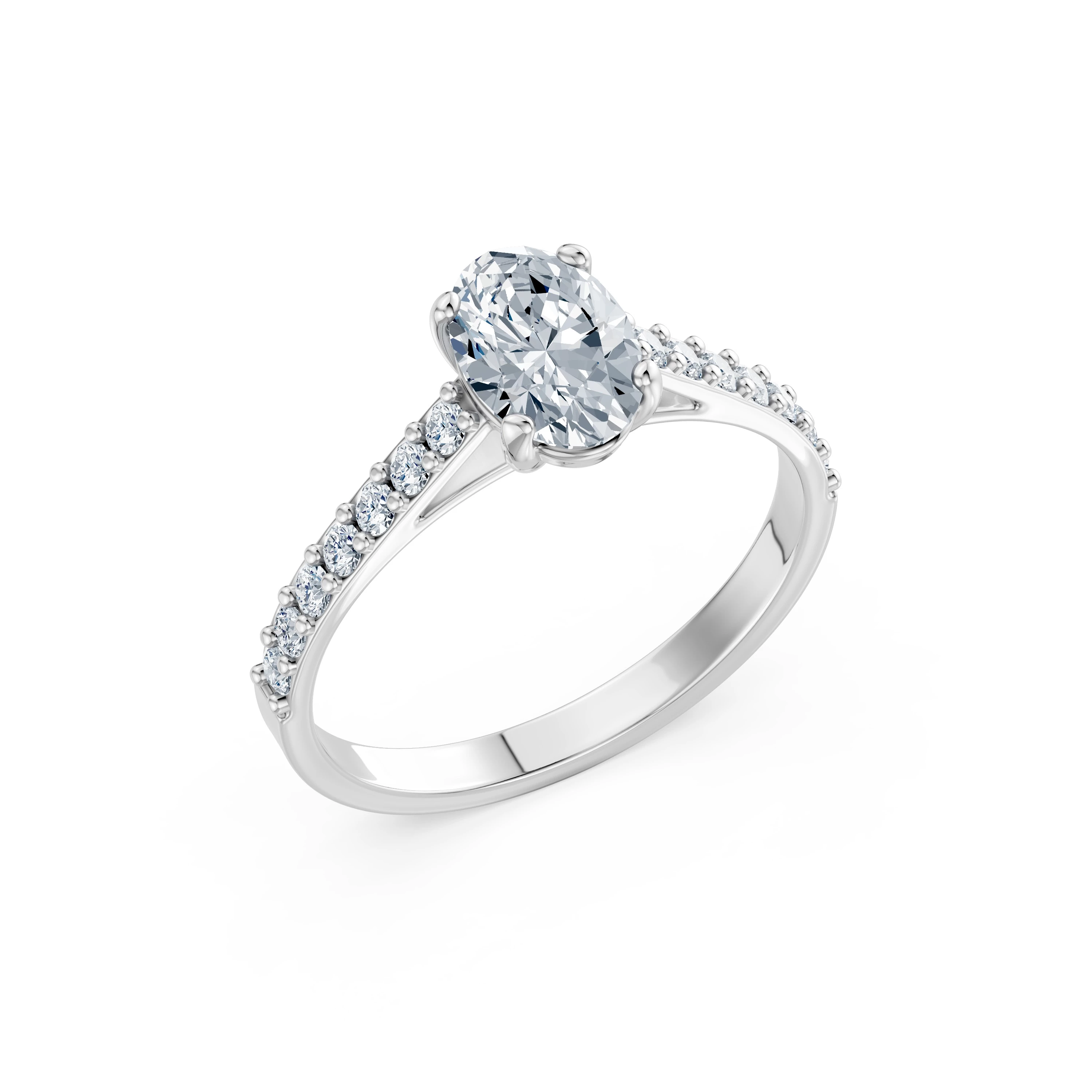 Inel de logodnă din aur cu diamant de laborator oval de 1 ct D/VVS2 și diamante laterale – Verona