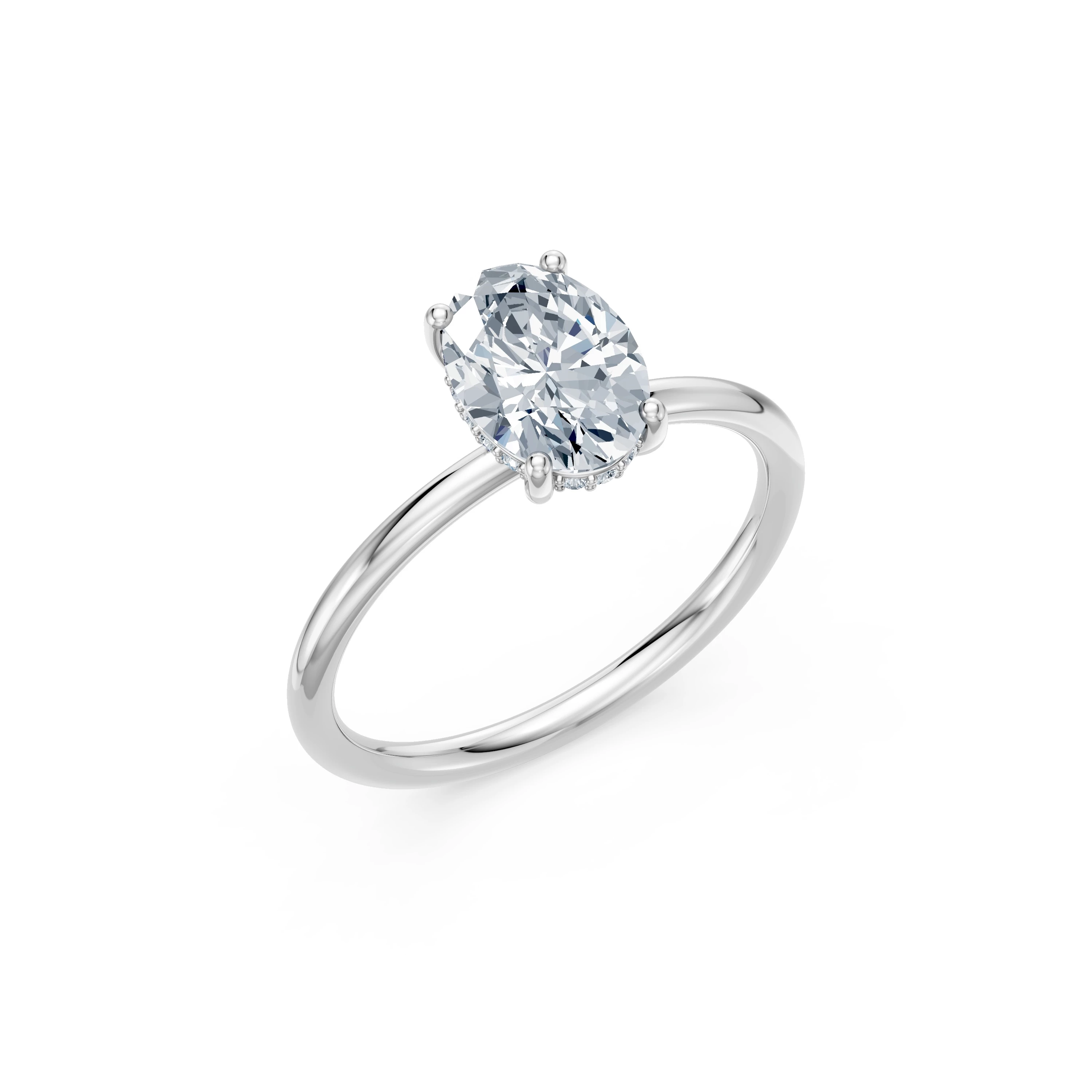 Inel de logodnă din aur cu diamant de laborator oval de 1.5 ct D/VVS2 și diamante laterale – Capri
