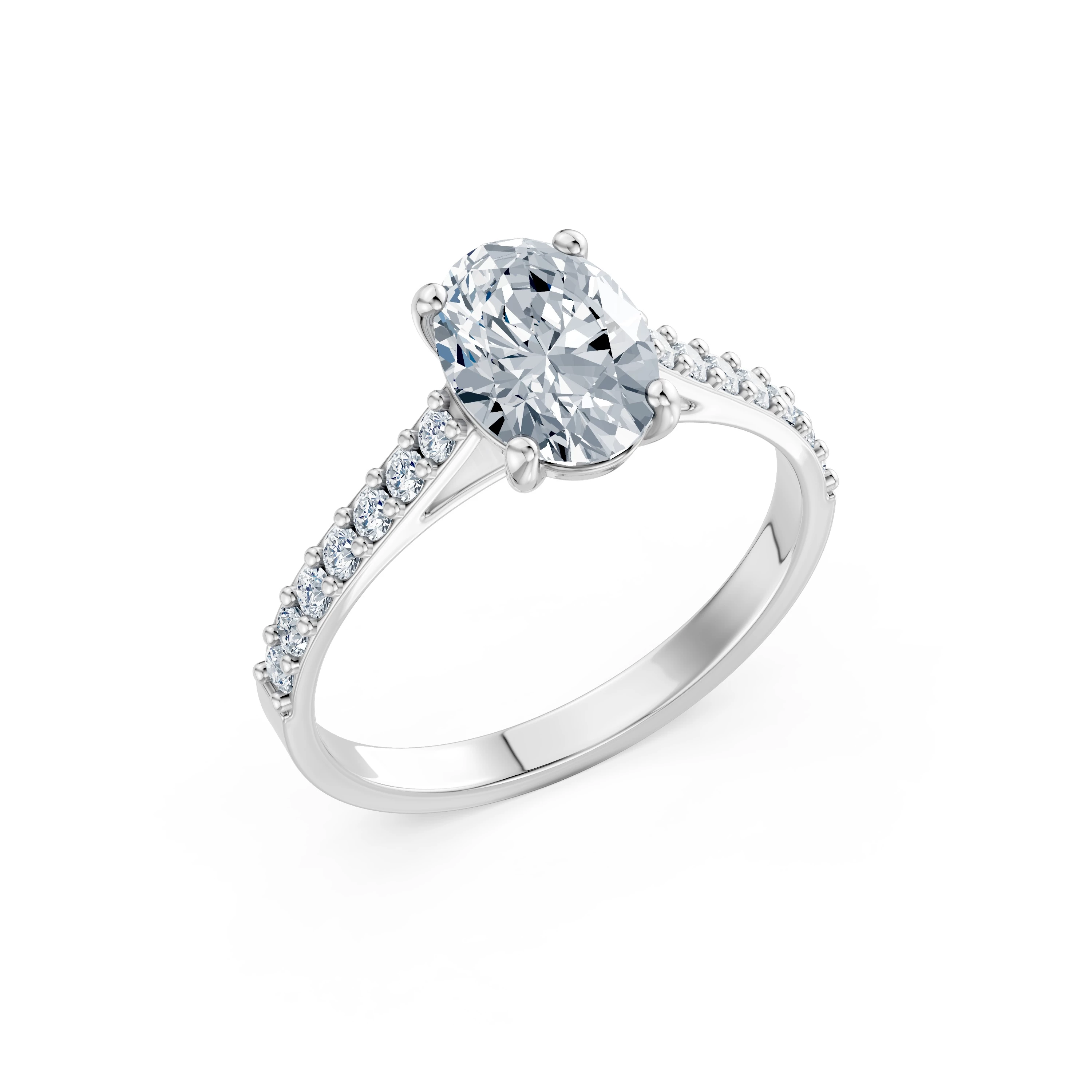 Inel de logodnă din aur cu diamant de laborator oval de 1.5 ct D/VVS2 și diamante laterale – Como