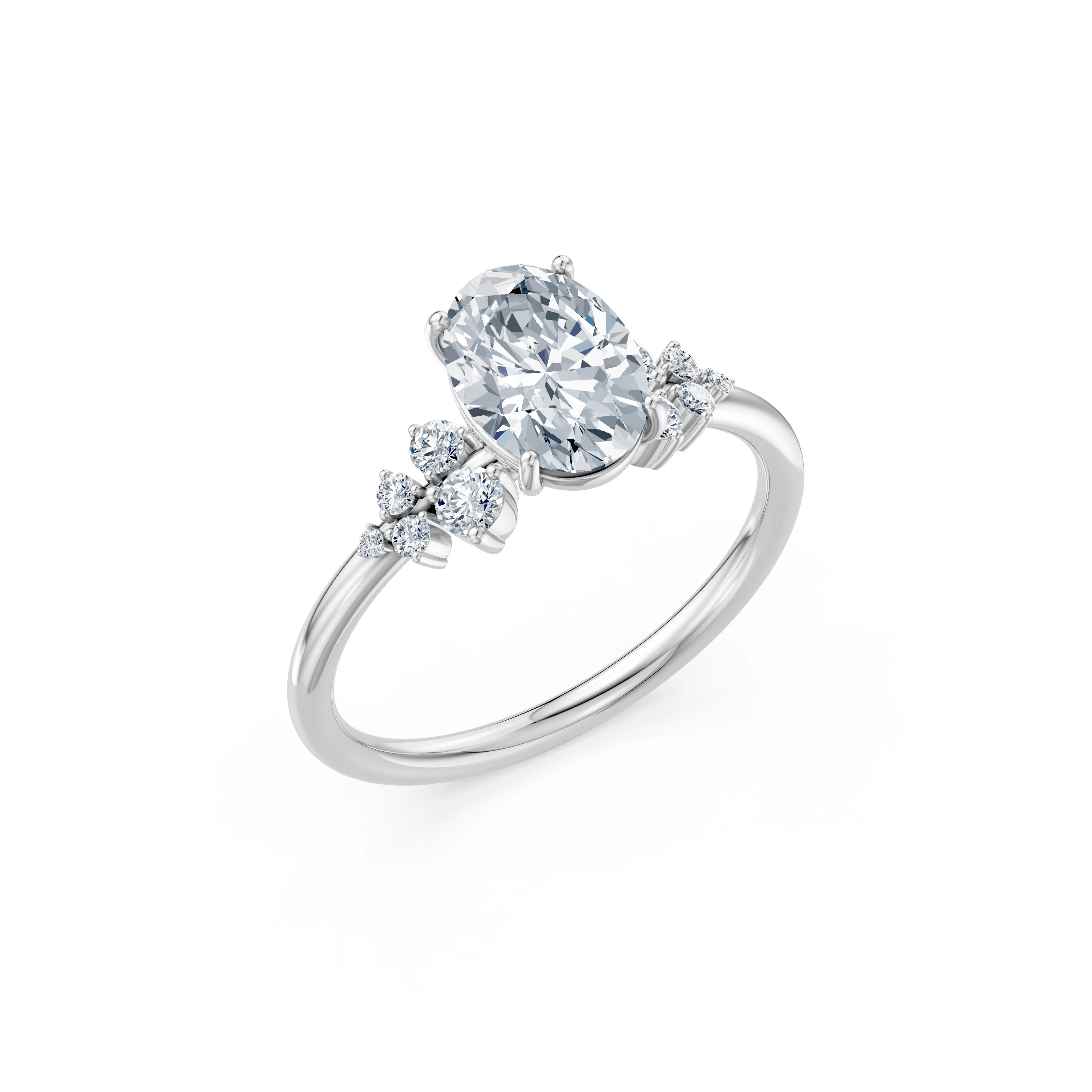 Inel de logodnă din aur cu diamant de laborator oval de 1.5 ct D/VVS2 și diamante laterale – Prague