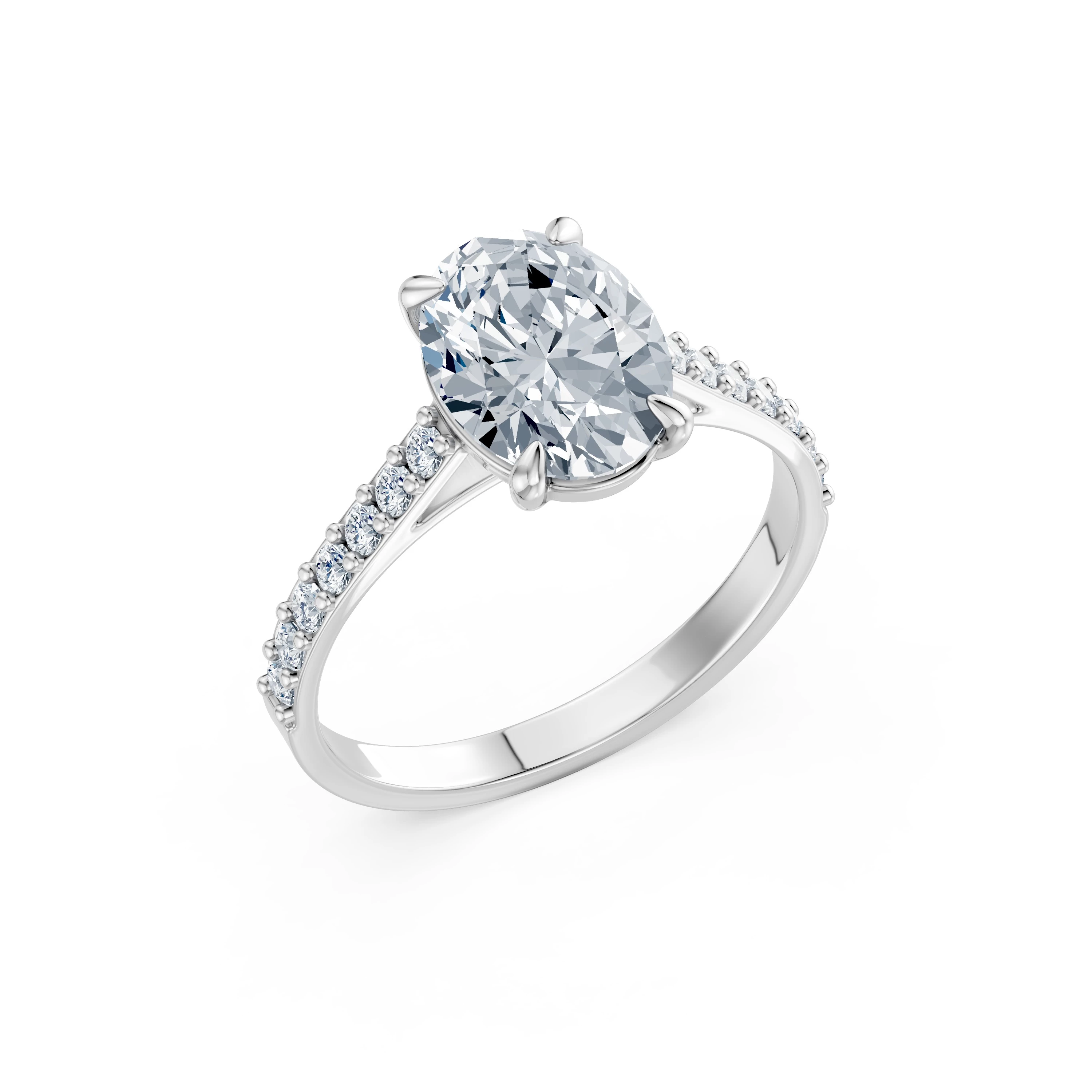 Inel de logodnă din aur cu diamant de laborator oval de 2 ct D/VVS2 și diamante laterale – Biarritz