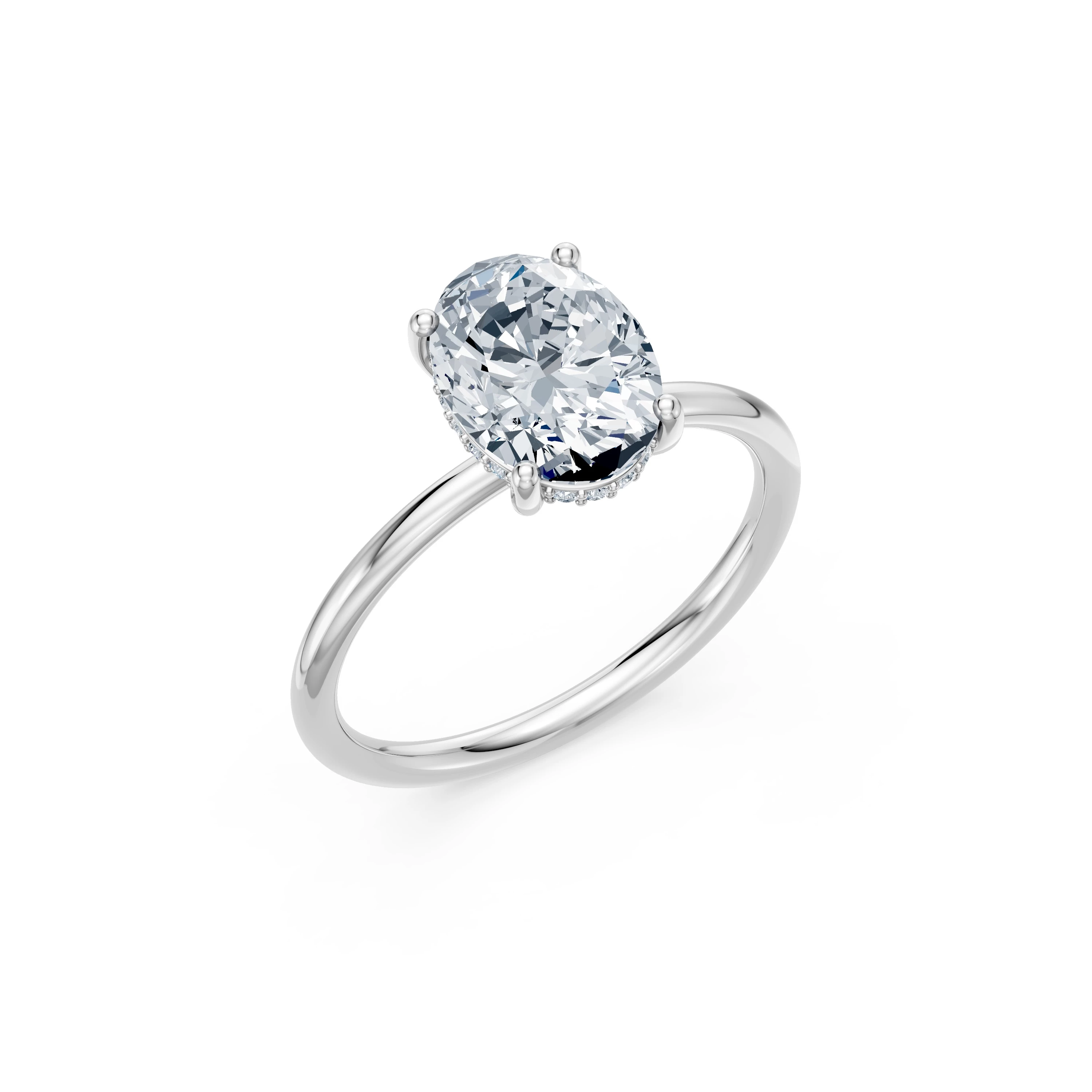 Inel de logodnă din aur cu diamant de laborator oval de 2 ct D/VVS2 și diamante laterale – Geneva