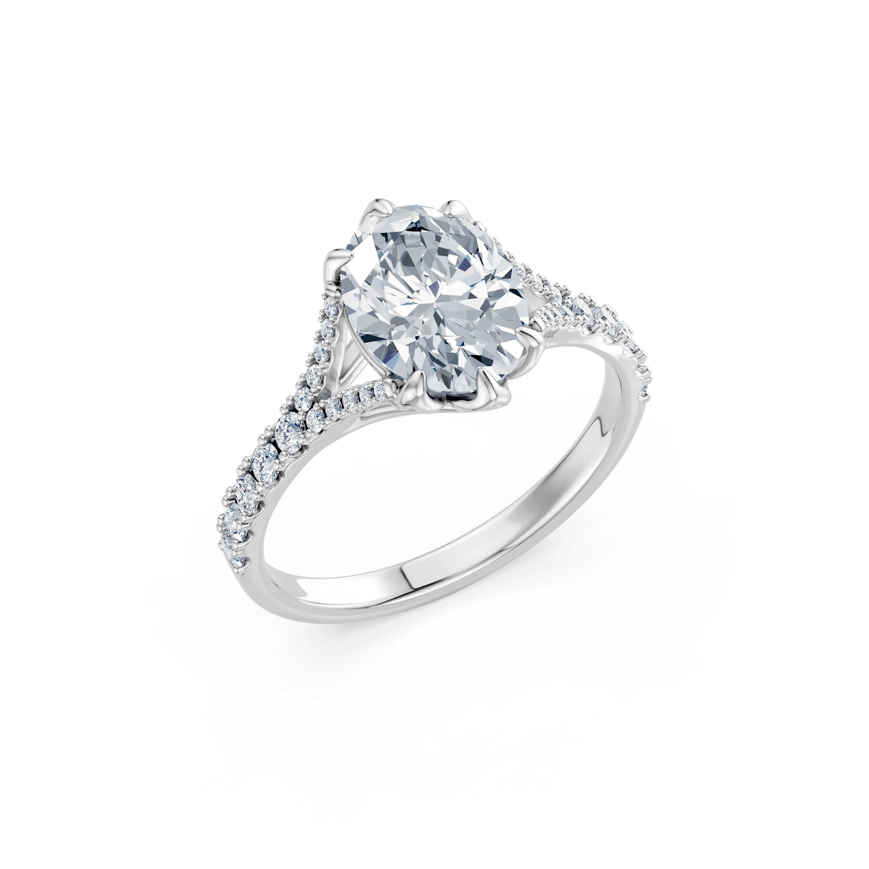 Inel de logodnă din aur cu diamant de laborator oval de 2 ct D/VVS2 și diamante laterale – Leuven
