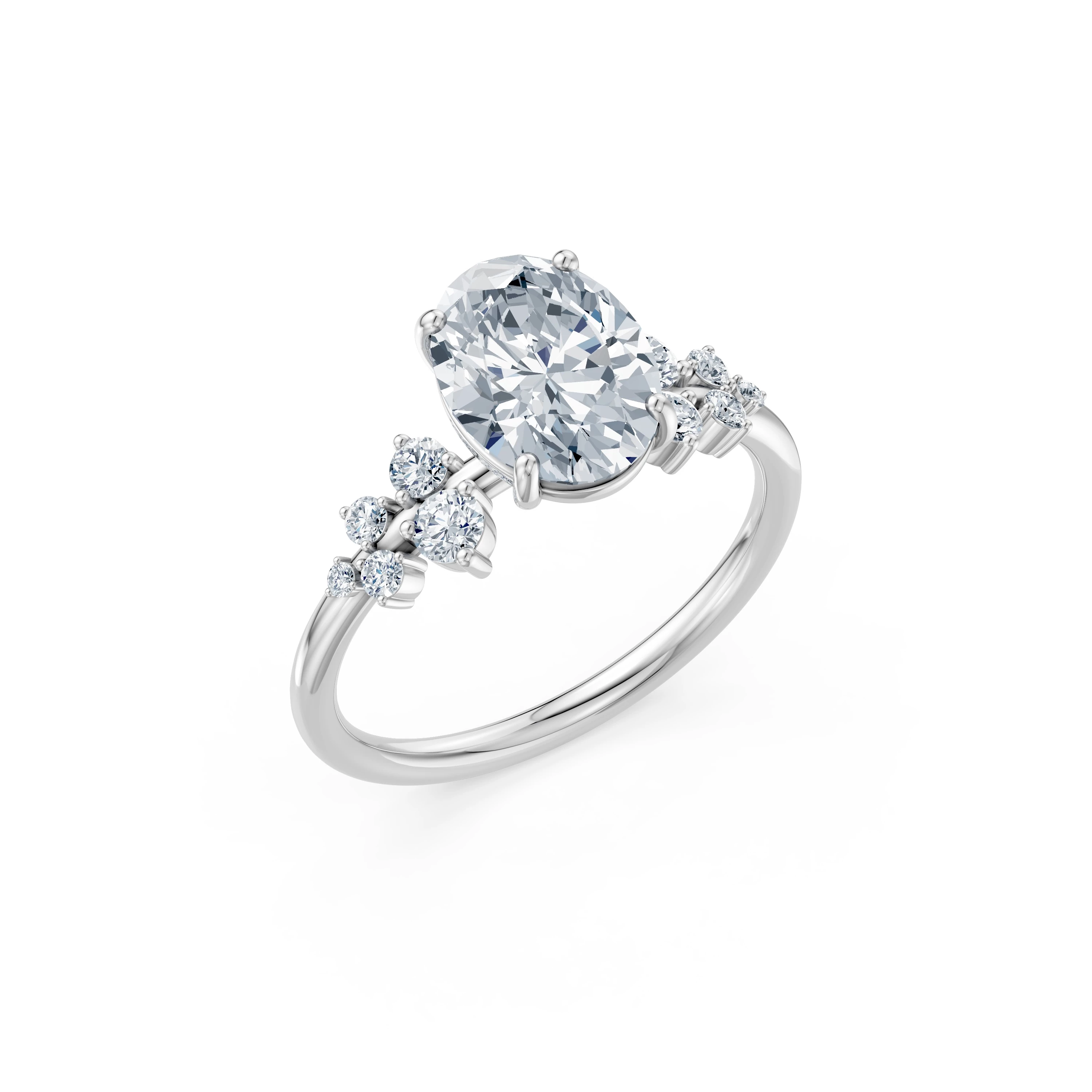 Inel de logodnă din aur cu diamant de laborator oval de 2 ct D/VVS2 și diamante laterale – Taormina