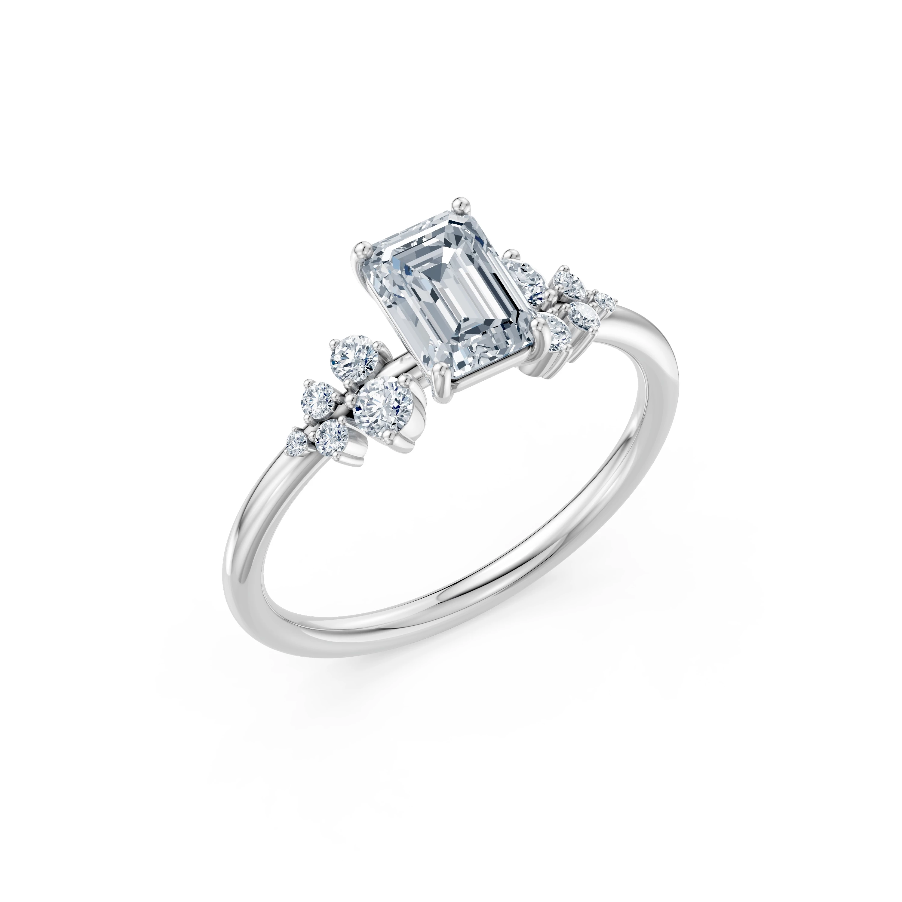 Inel de logodnă din aur cu diamant de laborator smarald de 1 ct D/VVS2 și diamante laterale – Ferrara