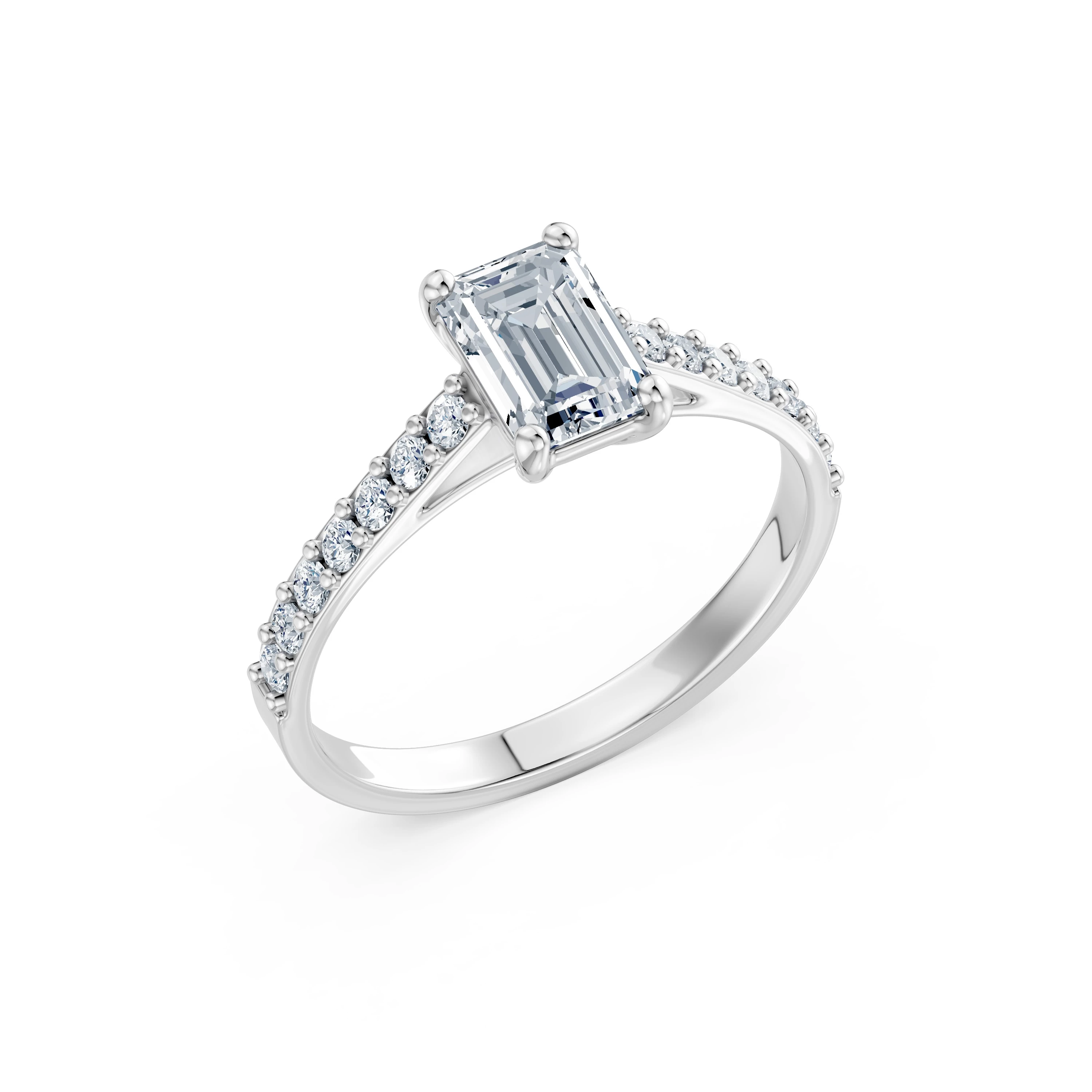 Inel de logodnă din aur cu diamant de laborator smarald de 1 ct D/VVS2 și diamante laterale – Urbino