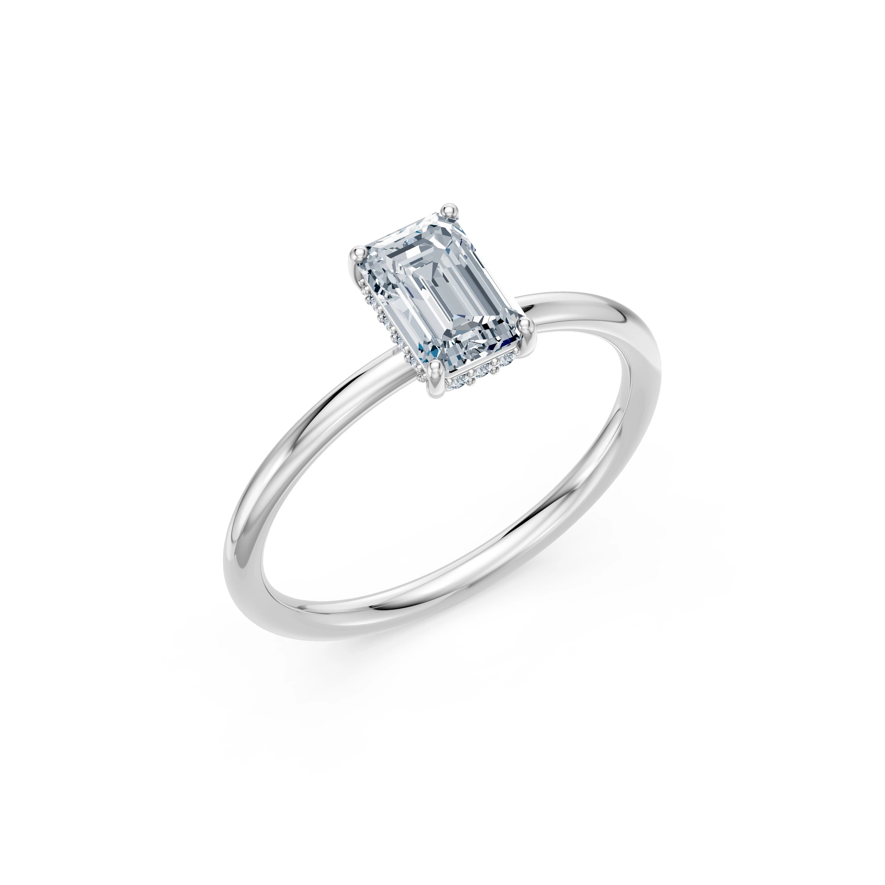 Inel de logodnă din aur cu diamant de laborator smarald de 1 ct D/VVS2 și diamante laterale – Vicenza