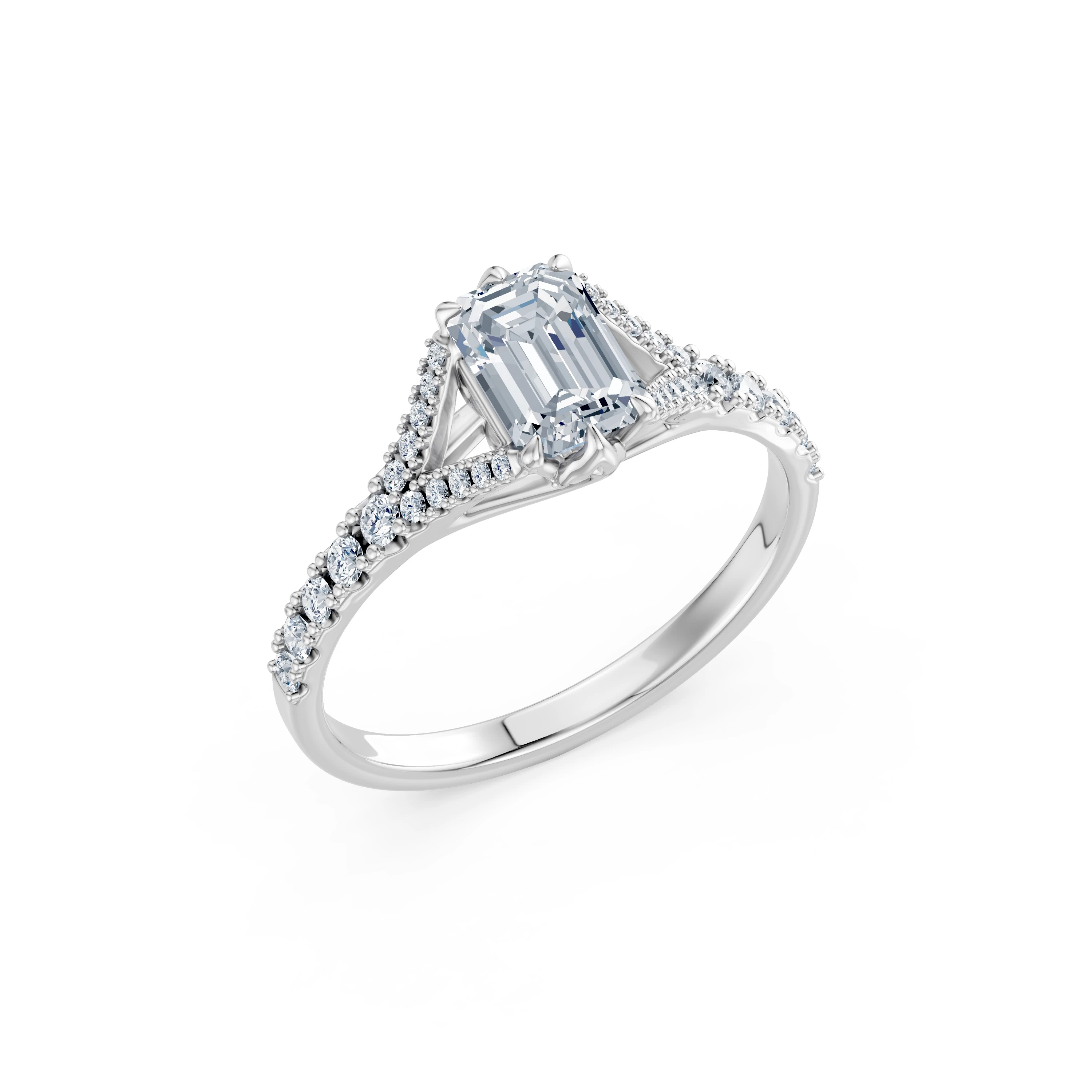 Inel de logodnă din aur cu diamant de laborator smarald de 1.5 ct D/VVS2 și diamante laterale – Chamonix